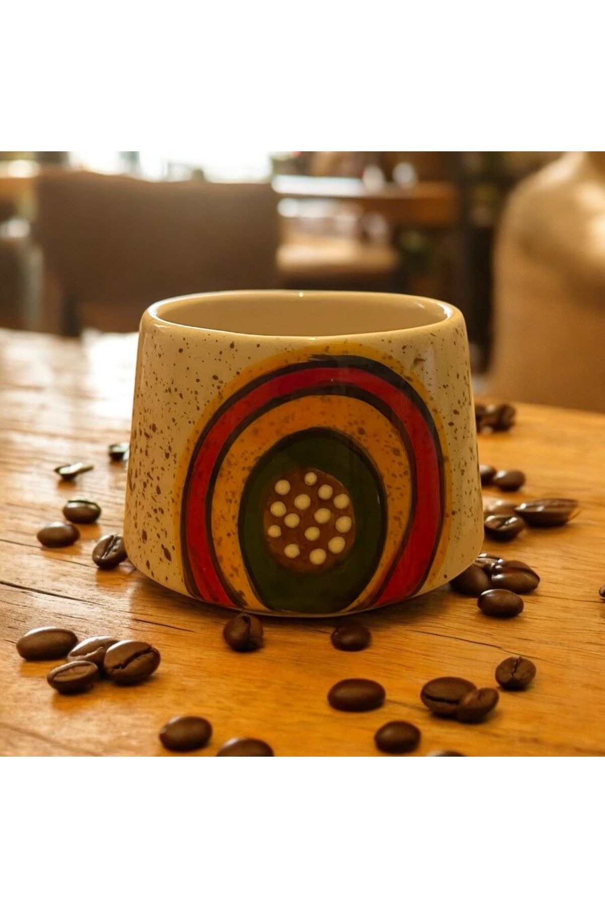 Giftorium Group Retro Soyut Desenli El Yapımı Seramik Kupa Bardak Mug 200 Ml