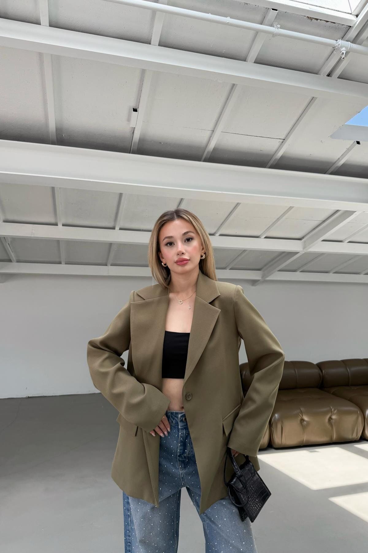 mylove Tek Düğme Blazer Ceket Haki