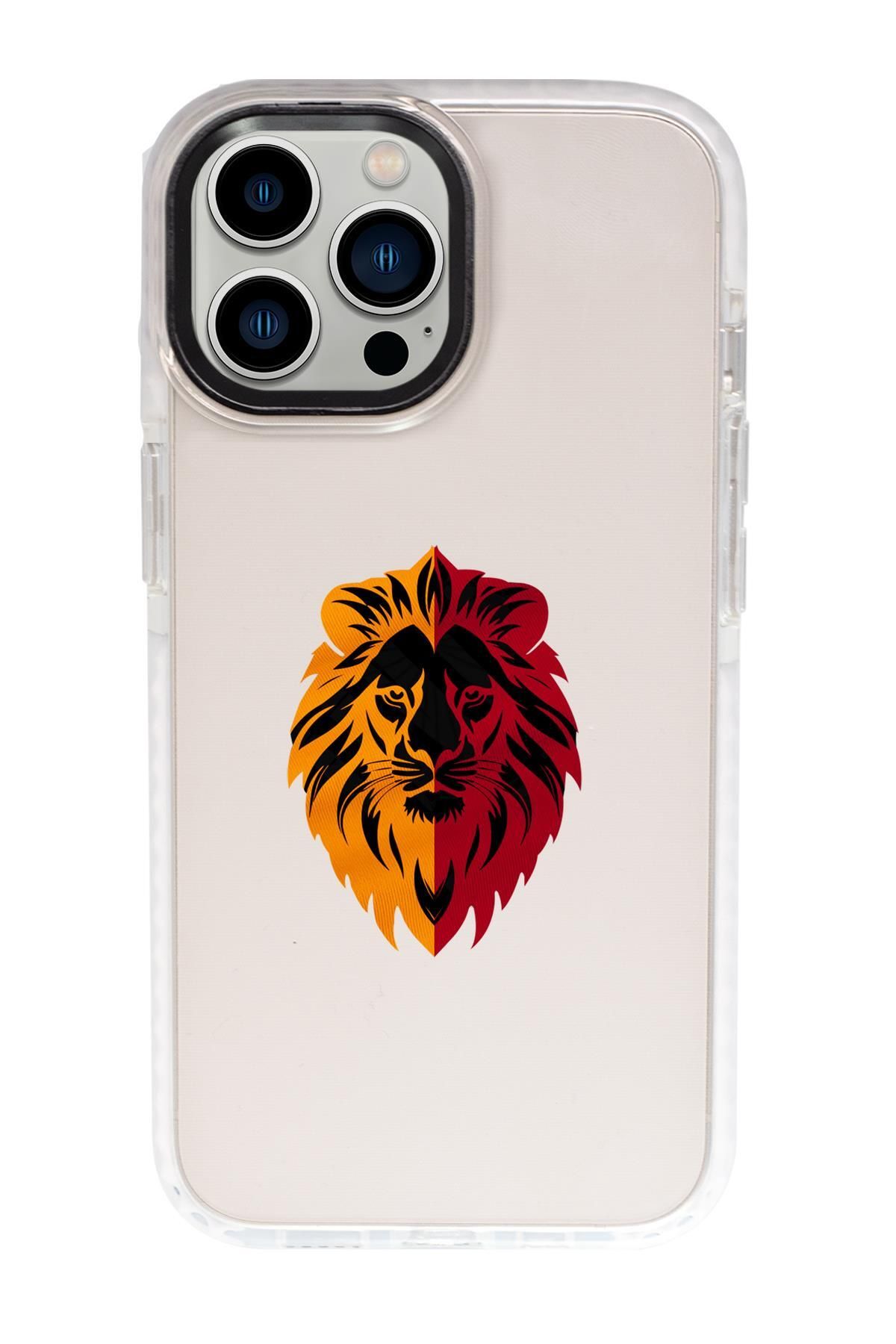 mooodcase iPhone 15 Pro Max Uyumlu Sarı Kırmızı Aslan Desenli Candy Bumper Silikonlu Telefon Kılıfı