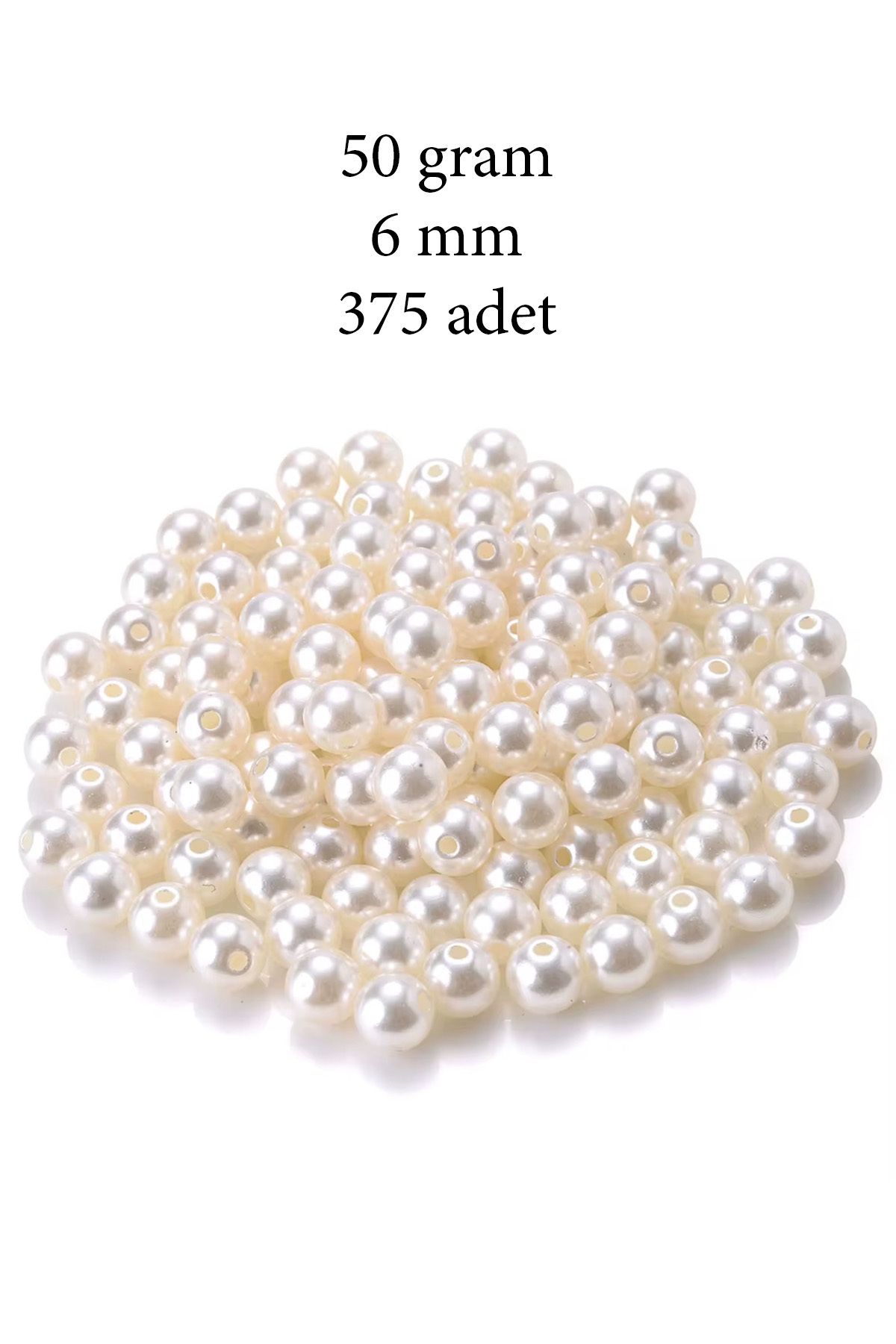 Royaleks 50 gram 6mm Krem Renk Plastik İnci Boncuk Çanta ve Takı Yapım Boncuğu (~375 adet)