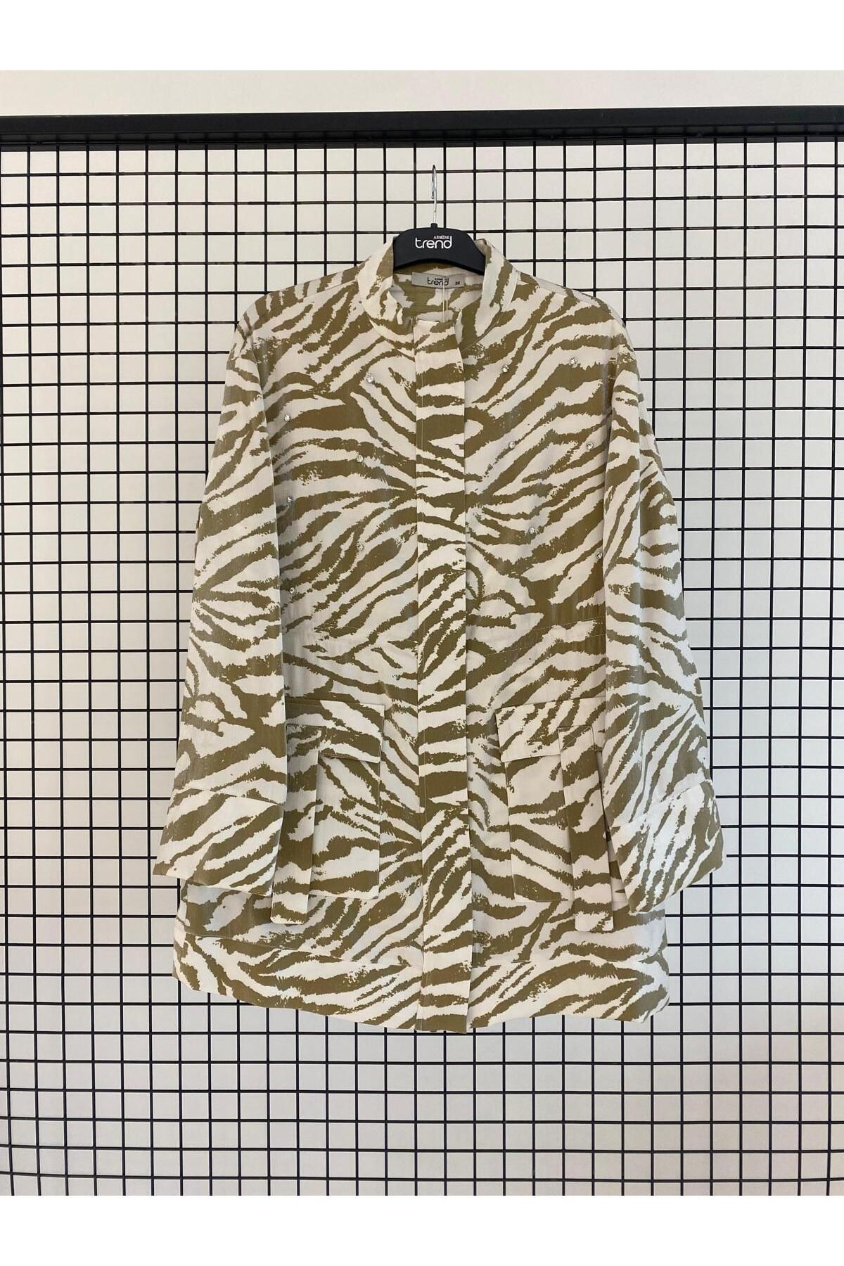 Armine TREND Yeni Sezon Zebra Desenli Cepli Ceket 25DSB533 Modaayka