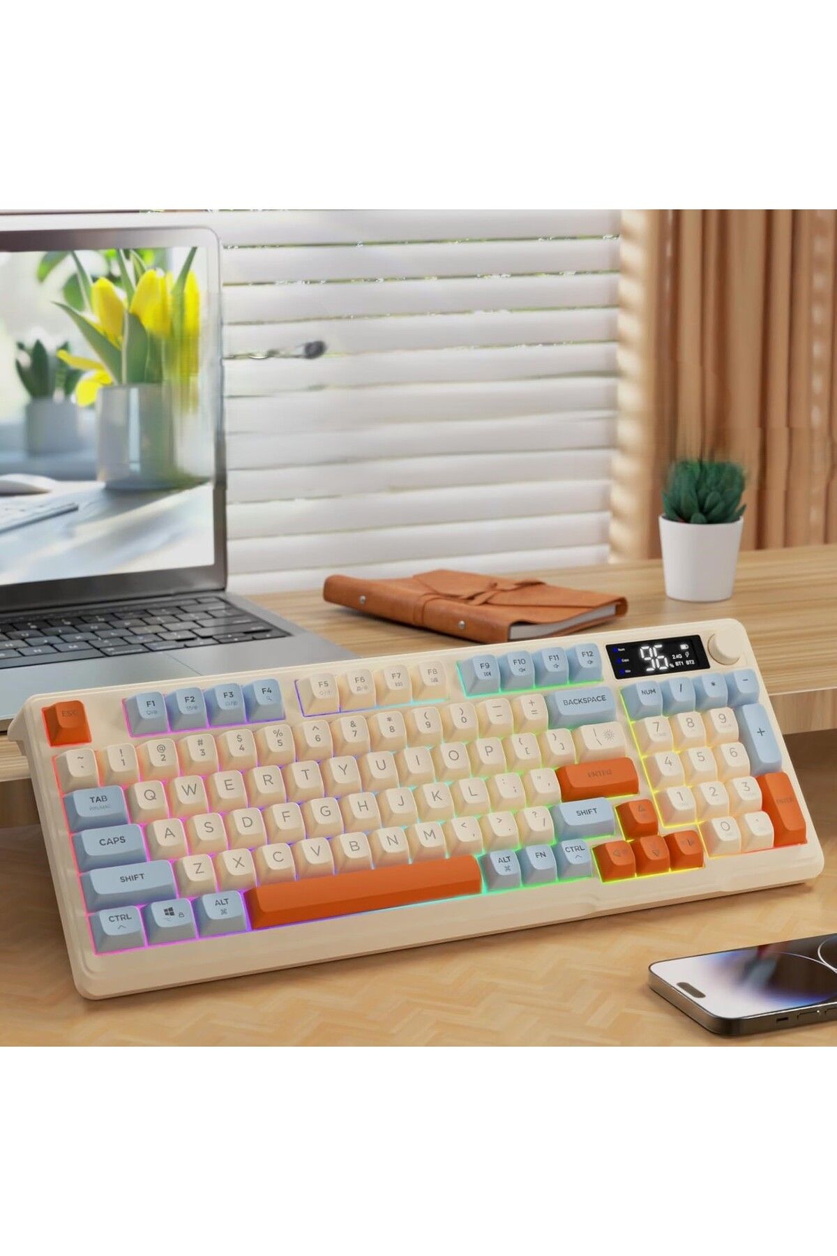 UmoTech Gaming Oyuncu Klavye RGB Kablosuz 2.4ghz -Bluetooth Çift Bağlantılı Tft Led Ekranlı Oyuncu Klavye