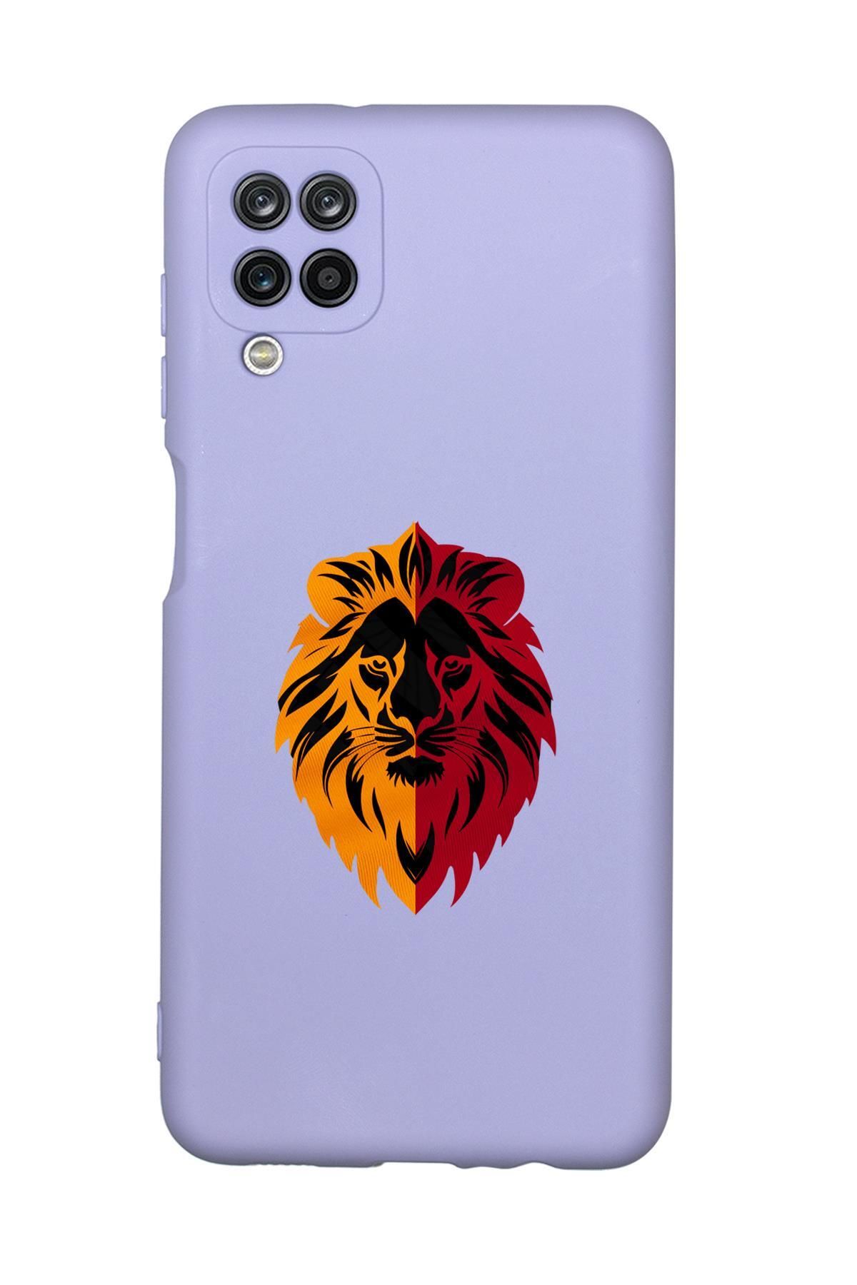 mooodcase Samsung A12 Uyumlu Sarı Kırmızı Aslan Desenli Premium Silikonlu Telefon Kılıfı