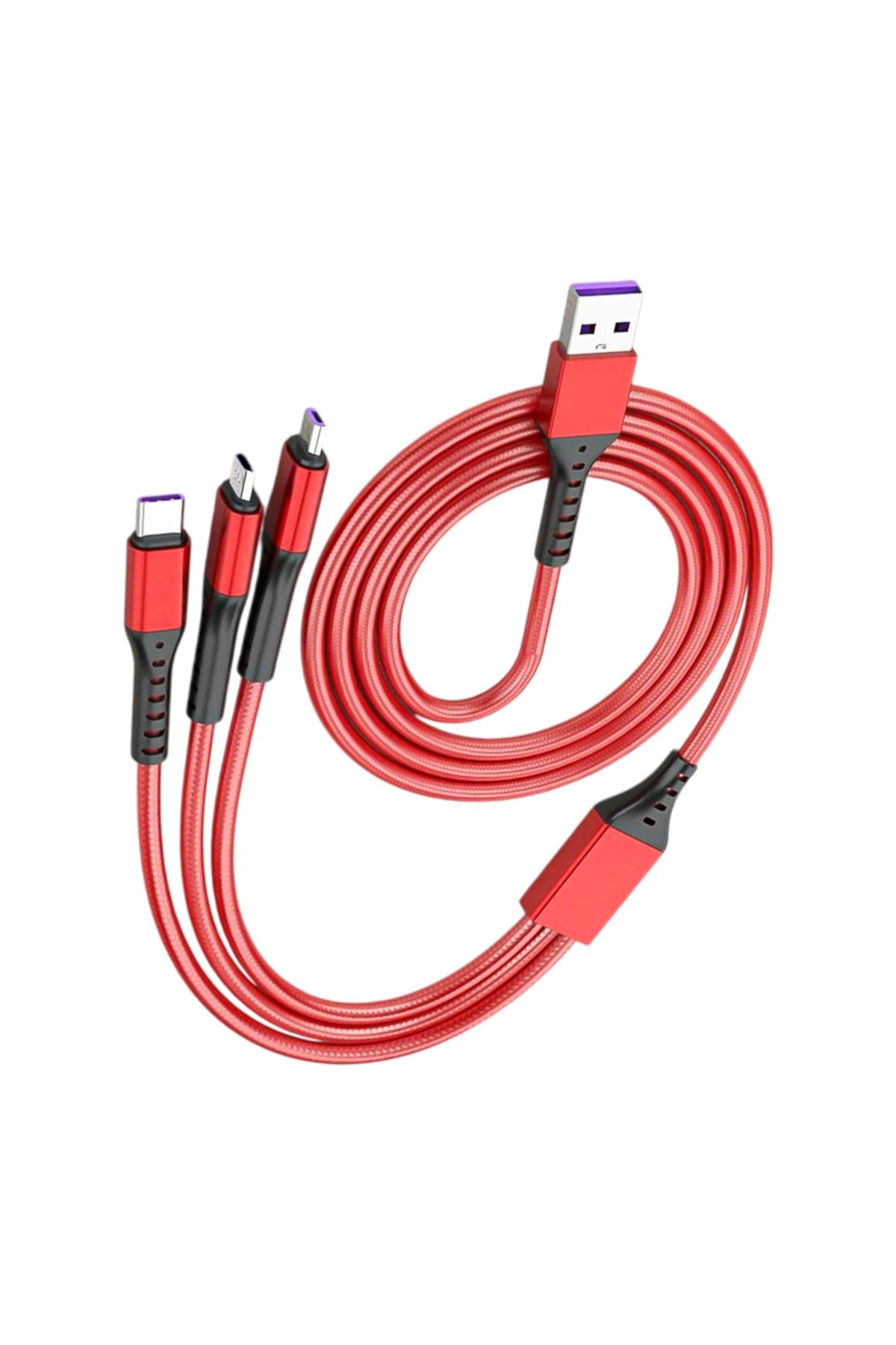 POEBGO FAMİLY'S 3IN1 KIRMIZI 1.2 METRE (MICRO USB - LIGHTNING - TYPE C) TELEFON ŞARJ KABLOSU (5162)