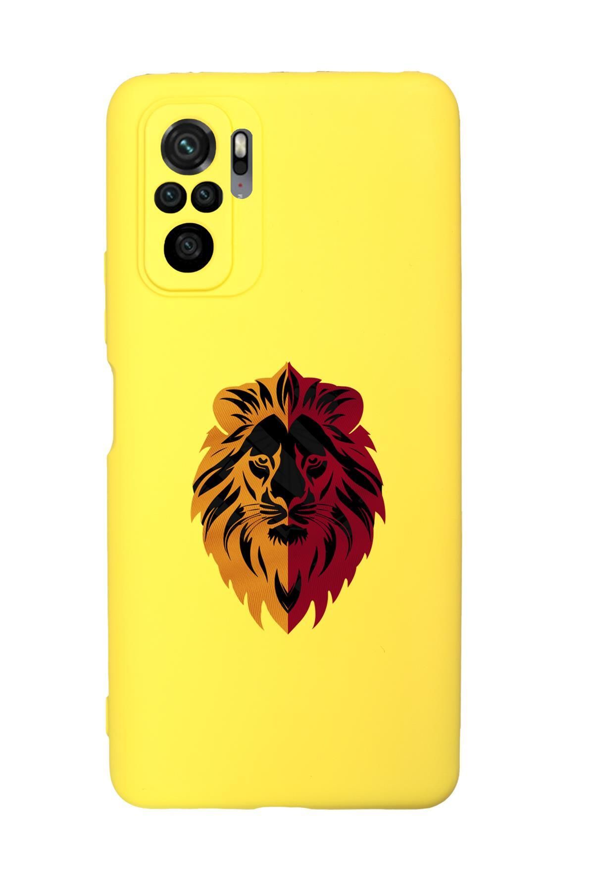 mooodcase Xiaomi Redmi Note 10S Uyumlu Sarı Kırmızı Aslan Desenli Premium Silikonlu Telefon Kılıfı