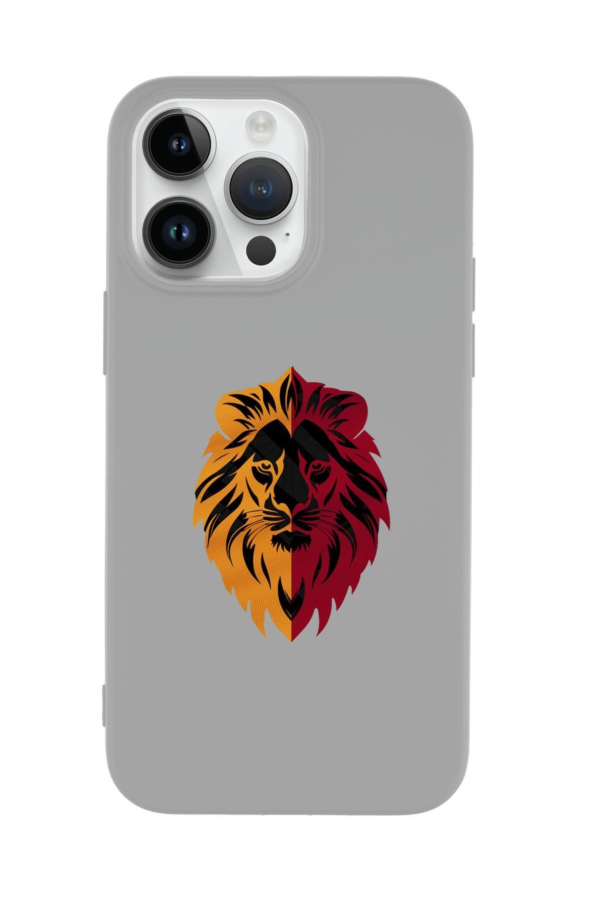mooodcase iPhone 15 Pro Max Uyumlu Sarı Kırmızı Aslan Desenli Premium Silikonlu Telefon Kılıfı
