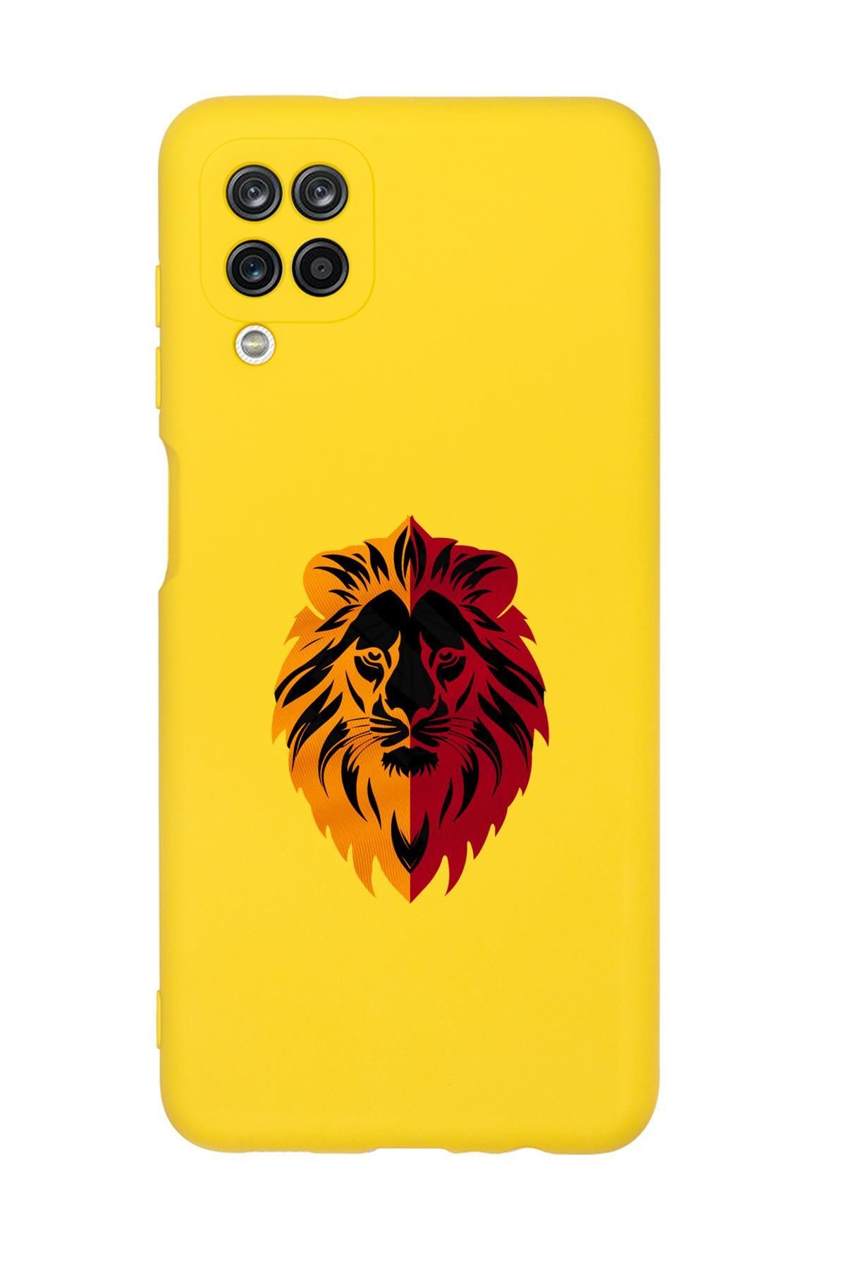 mooodcase Samsung A12 Uyumlu Sarı Kırmızı Aslan Desenli Premium Silikonlu Telefon Kılıfı