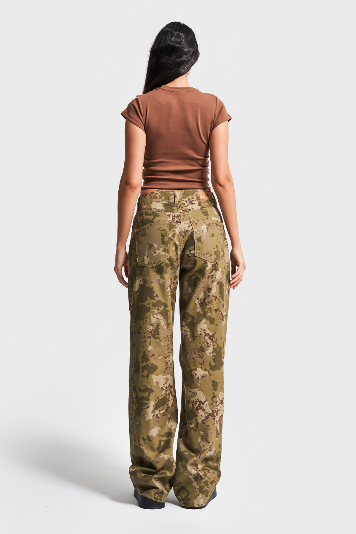 its basic-Pantaloni de damă din denim din bumbac de culoare camuflaj cu talie mijlocie - Loose Fit 6