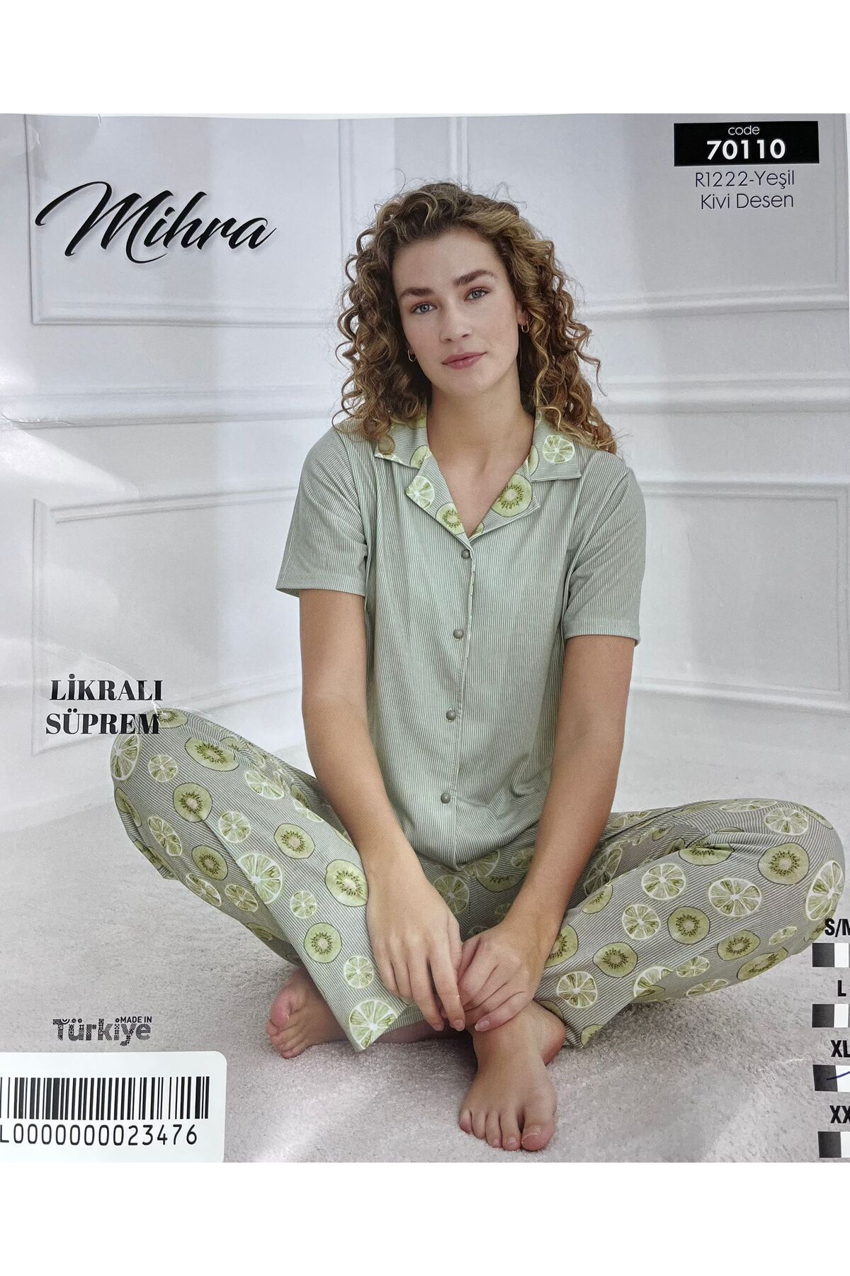 7FİL Mihra Yeşil Kivi Desenli Pijama Takımı