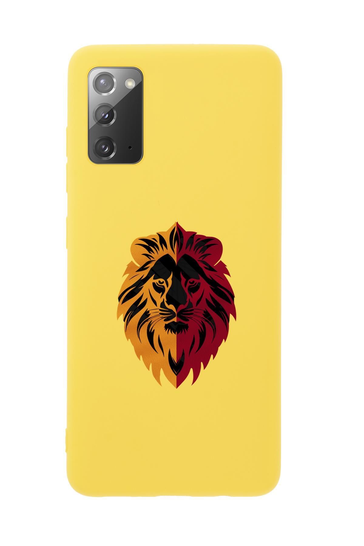mooodcase Samsung Note 20 Uyumlu Sarı Kırmızı Aslan Desenli Premium Silikonlu Telefon Kılıfı
