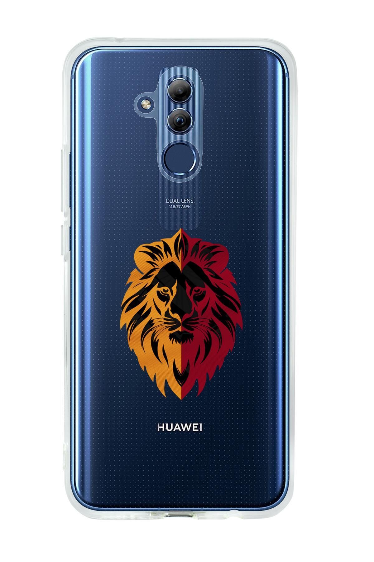 mooodcase Huawei Mate 20 Lite Uyumlu Sarı Kırmızı Aslan Desenli Premium Şeffaf Silikon Kılıf