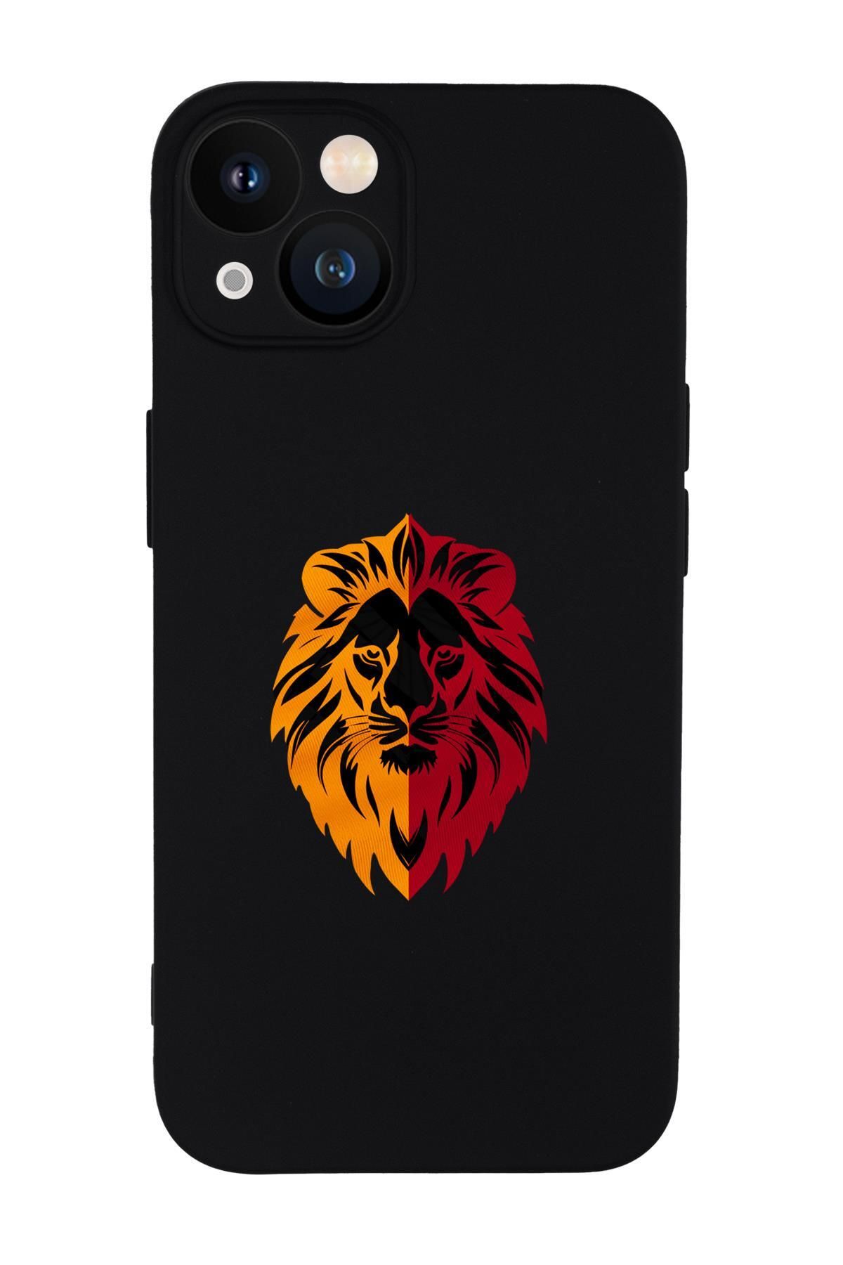mooodcase iPhone 13 Uyumlu Sarı Kırmızı Aslan Desenli Kamera Korumalı Premium Silikonlu Telefon Kılıfı
