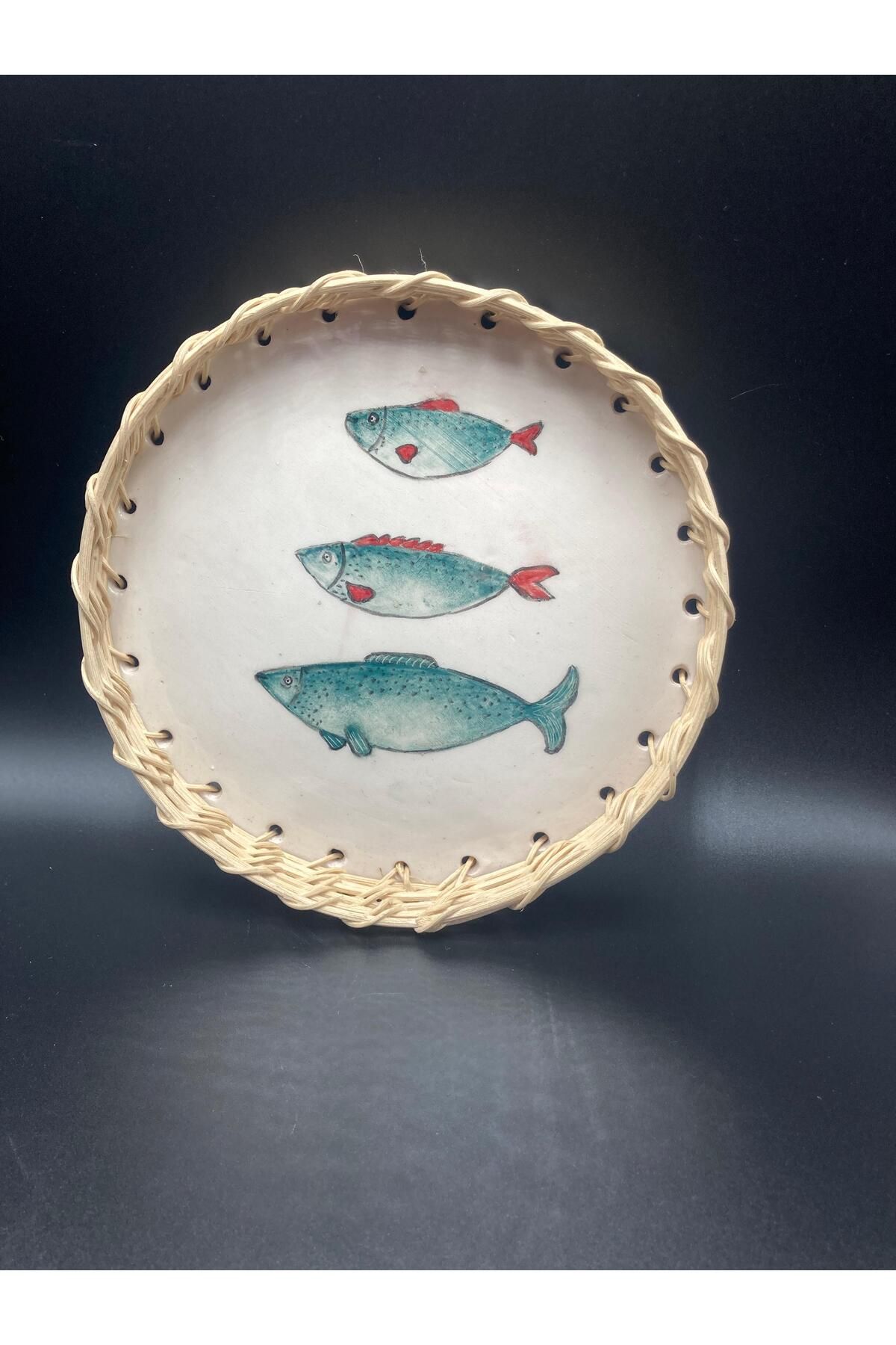 Zey Art Ceramic Design Deniz Esintisi El Yapımı Bambu Detaylı Seramik Tepsi