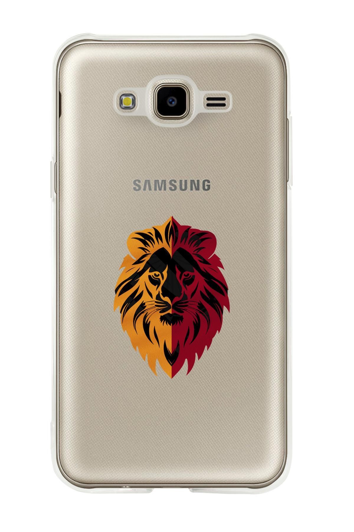 mooodcase Samsung J7 Uyumlu Sarı Kırmızı Aslan Desenli Premium Şeffaf Silikon Kılıf