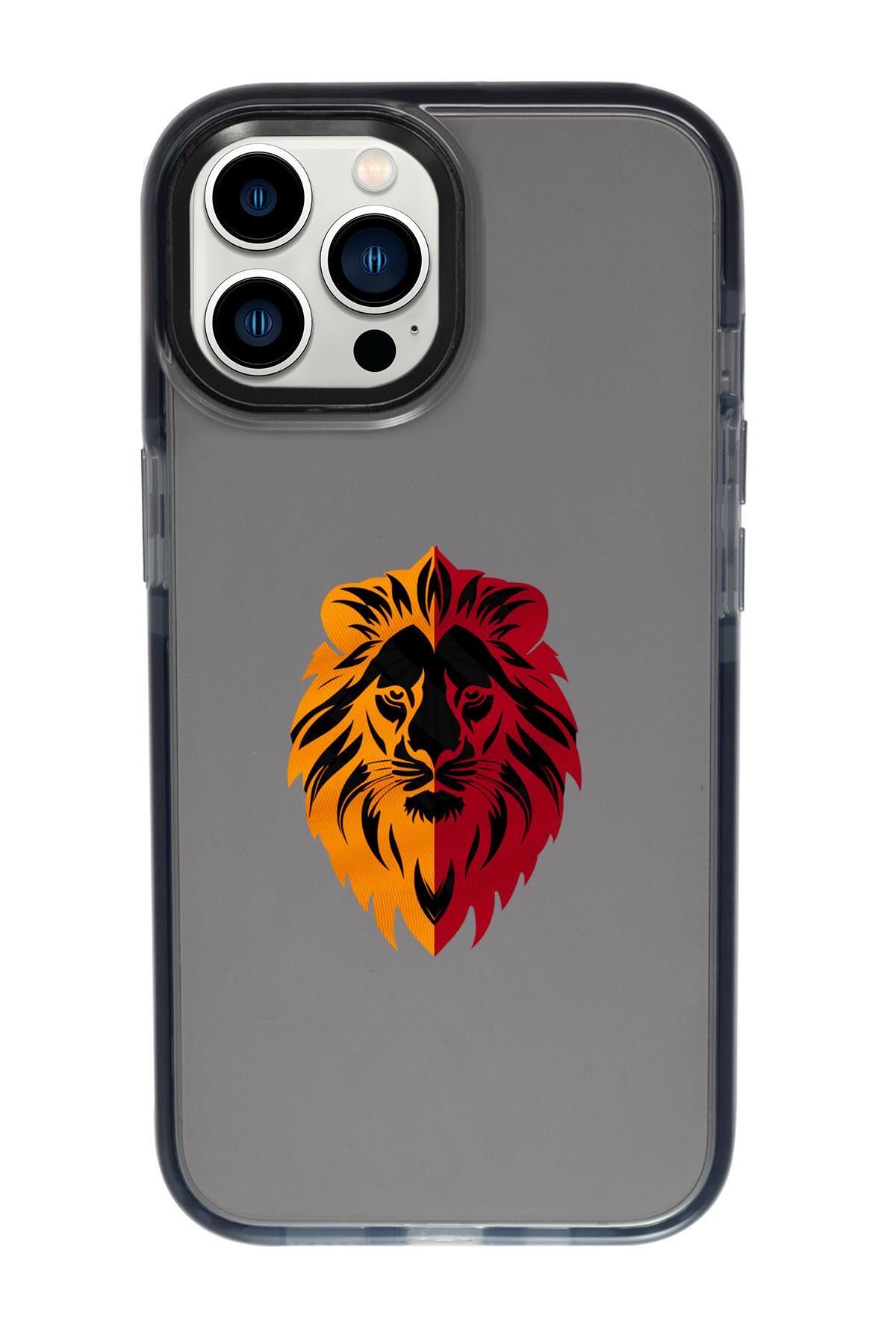 mooodcase iPhone 13 Pro Max Uyumlu Sarı Kırmızı Aslan Desenli Candy Bumper Silikonlu Telefon Kılıfı