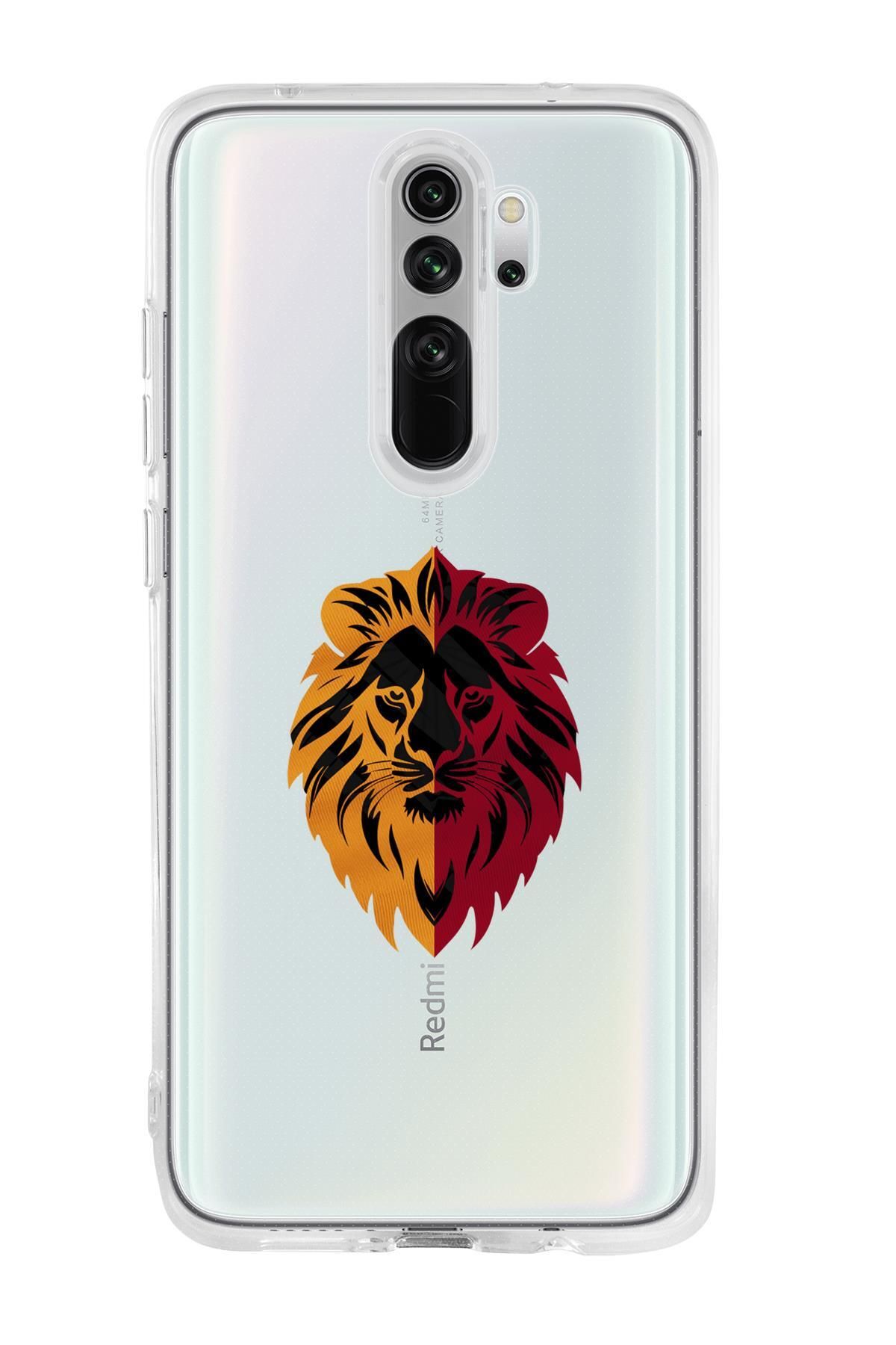 mooodcase Xiaomi Redmi Note 8 Pro Uyumlu Sarı Kırmızı Aslan Desenli Premium Şeffaf Silikon Kılıf
