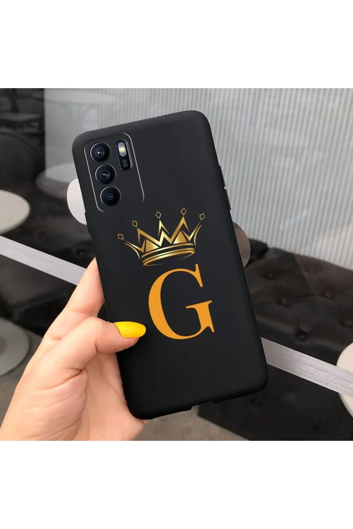 Rotaks Oppo Reno 6 4g Uyumlu Harfli Taç Baskılı Kişiye Özel Silikon Telefon Kılıfı - G