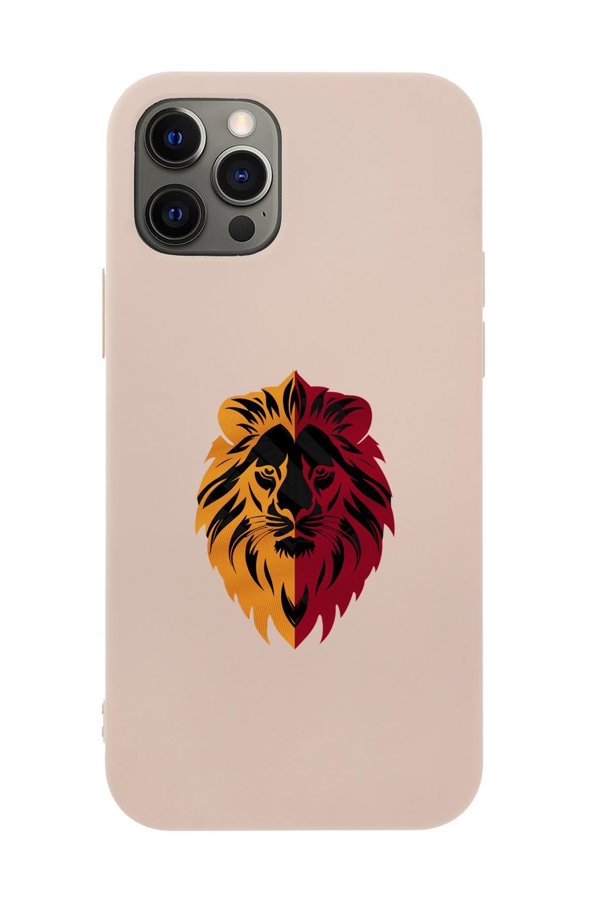 mooodcase iPhone 12 Pro Uyumlu Sarı Kırmızı Aslan Desenli Premium Silikonlu Telefon Kılıfı