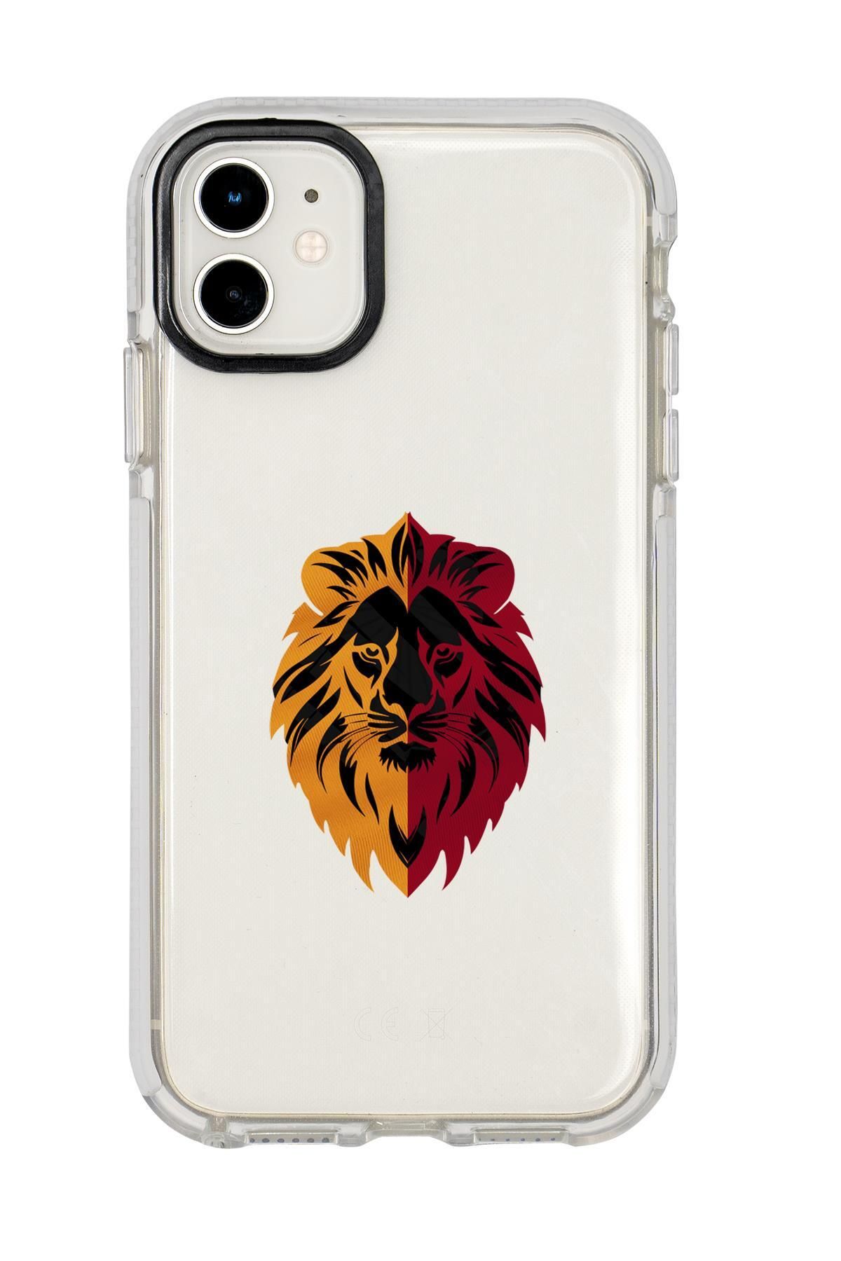 mooodcase iPhone 12 Uyumlu Sarı Kırmızı Aslan Desenli Candy Bumper Silikonlu Telefon Kılıfı