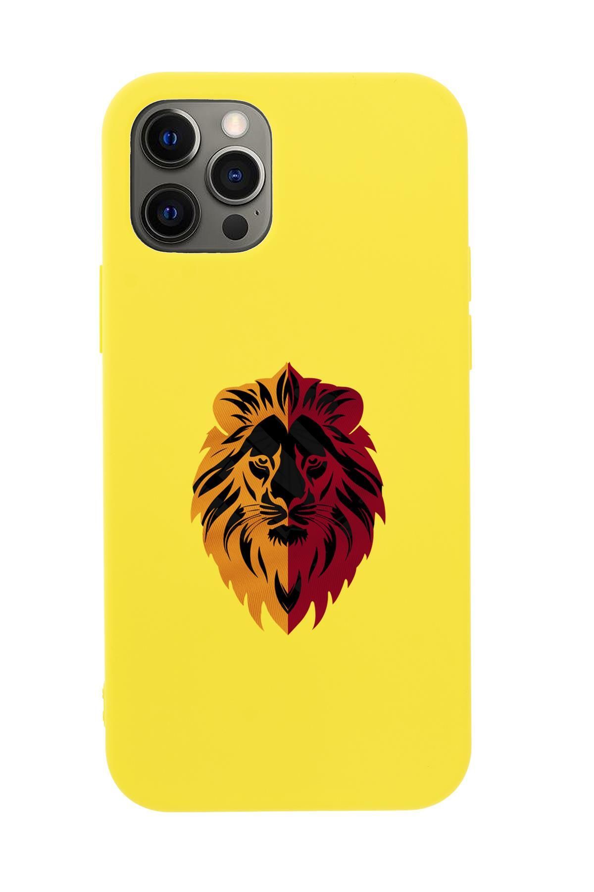 mooodcase iPhone 12 Pro Max Uyumlu Sarı Kırmızı Aslan Desenli Premium Silikonlu Telefon Kılıfı
