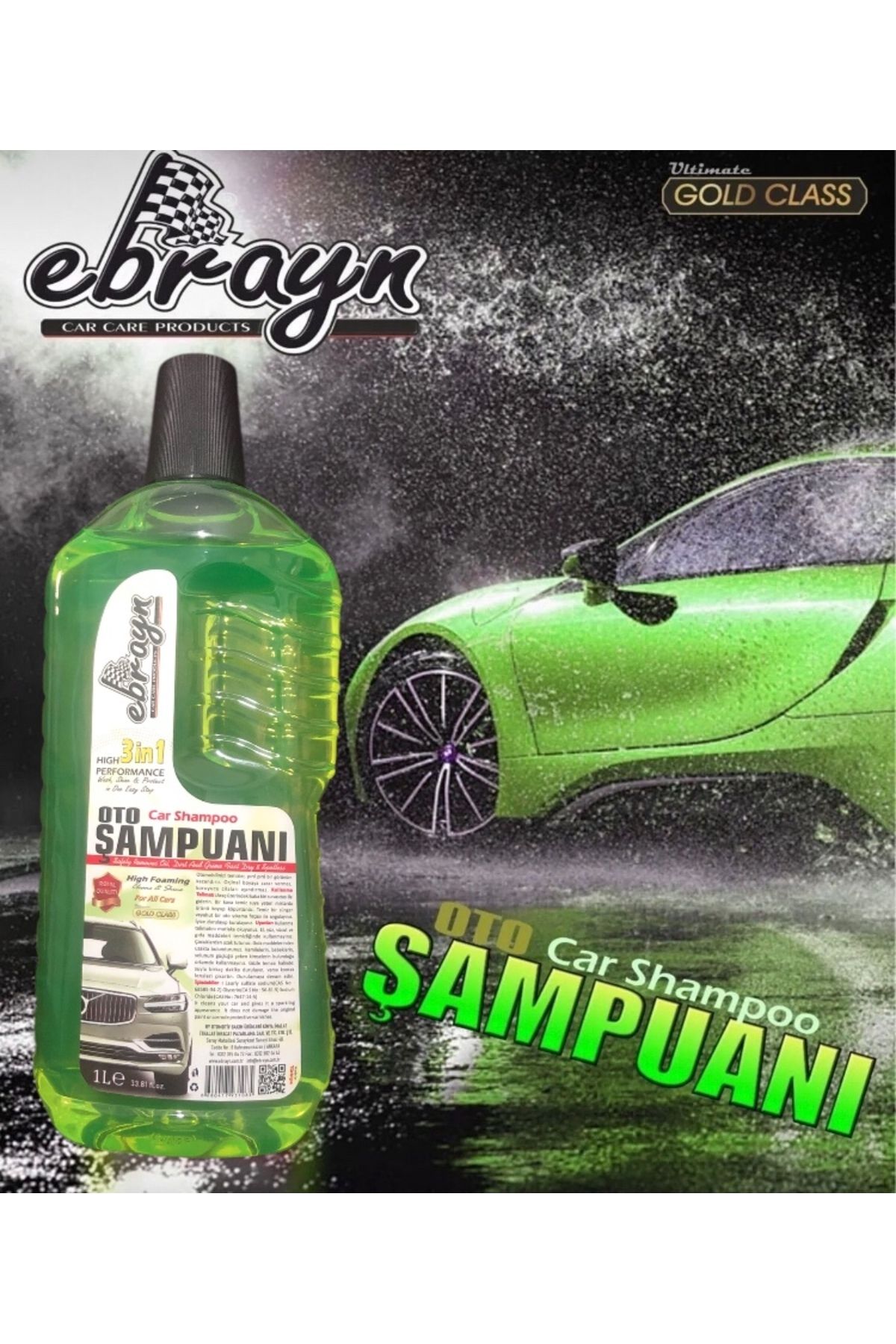 carlux auto care products Ebrayn Oto Şampuanı 1 Litre – 3’ü 1 Arada – Yüksek Köpük ve Parlaklık – Konsantre Formül