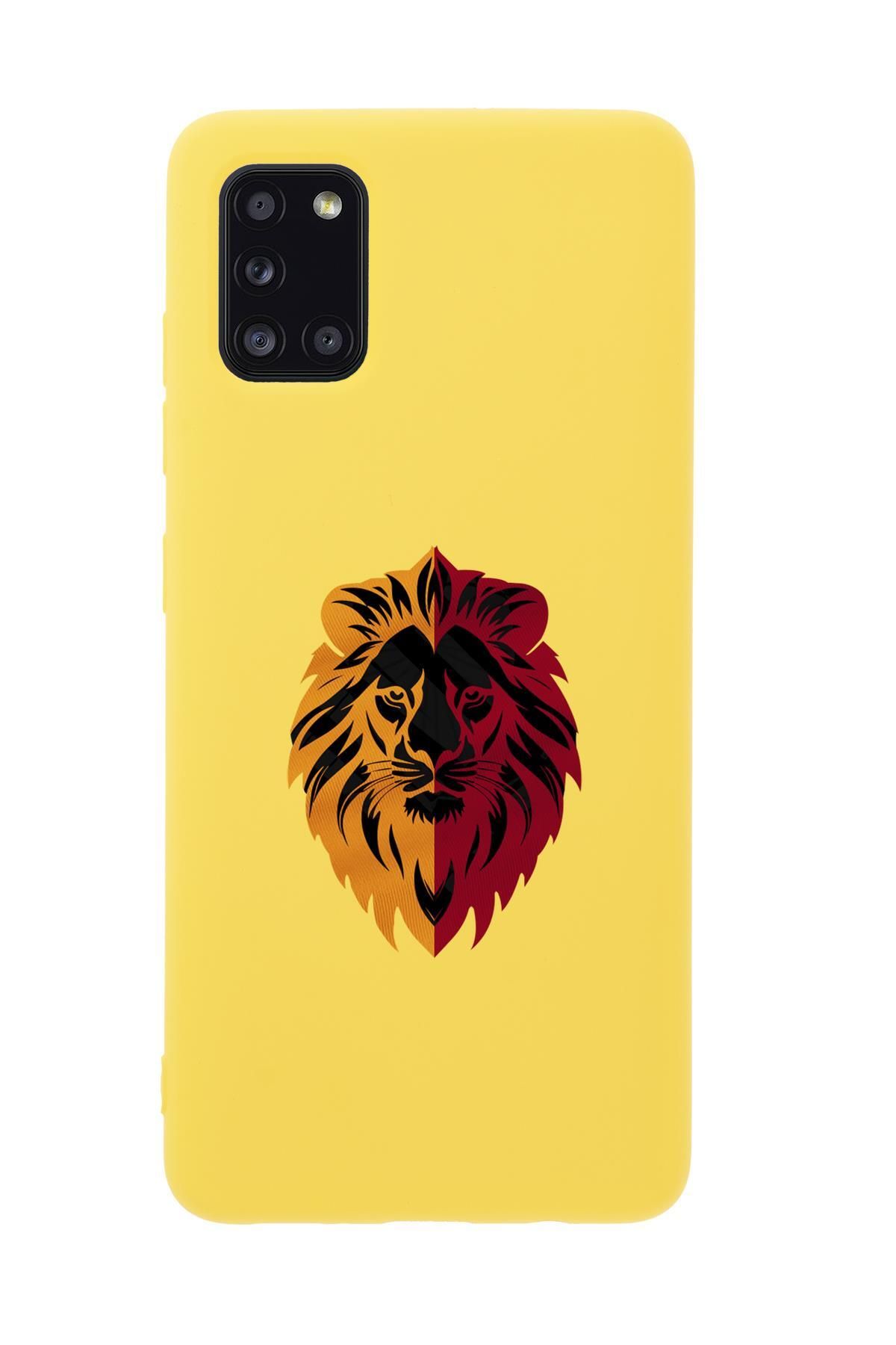 mooodcase Samsung A31 Uyumlu Sarı Kırmızı Aslan Desenli Premium Silikonlu Telefon Kılıfı