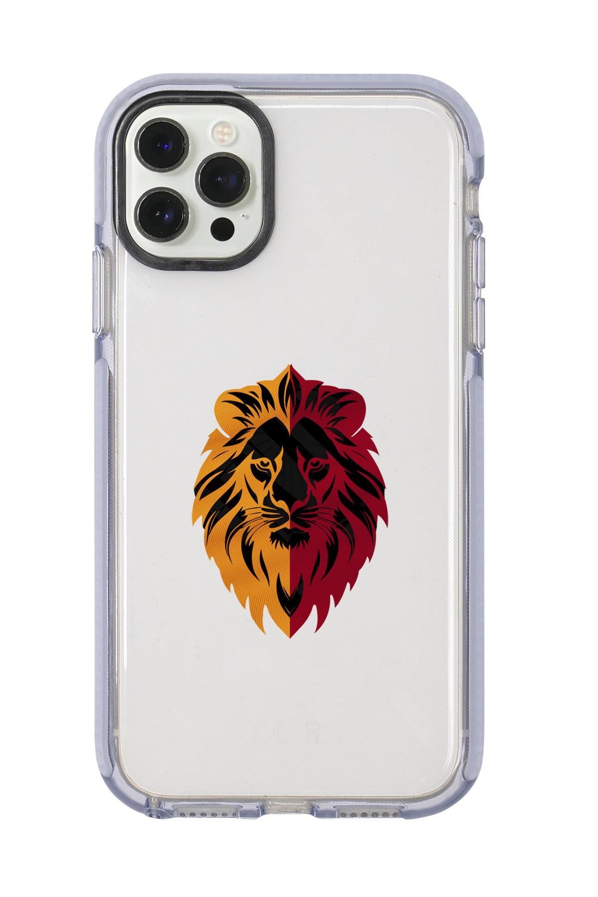 mooodcase iPhone 12 Pro Uyumlu Sarı Kırmızı Aslan Desenli Candy Bumper Silikonlu Telefon Kılıfı