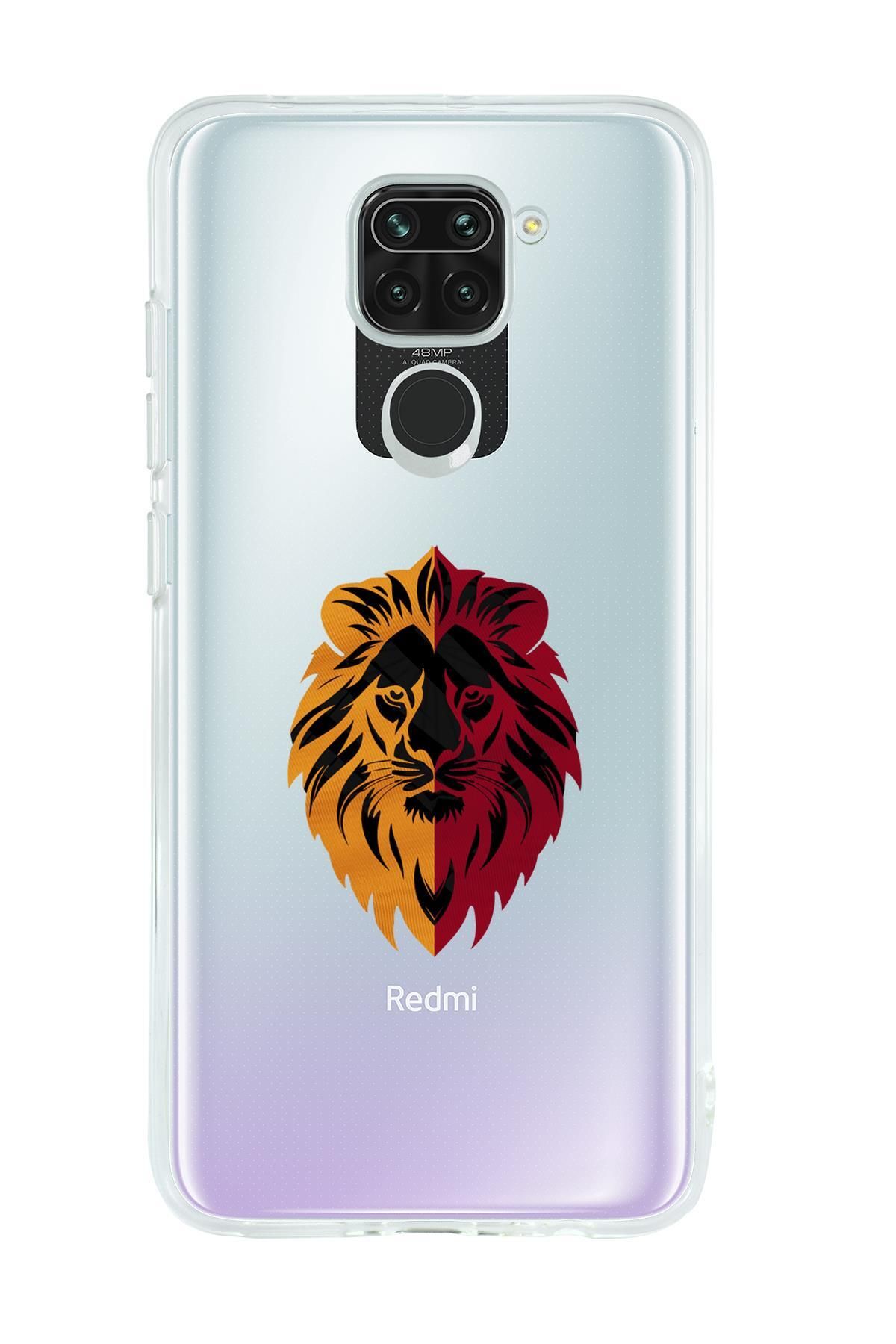mooodcase Xiaomi Redmi Note 9 Uyumlu Sarı Kırmızı Aslan Desenli Premium Şeffaf Silikon Kılıf