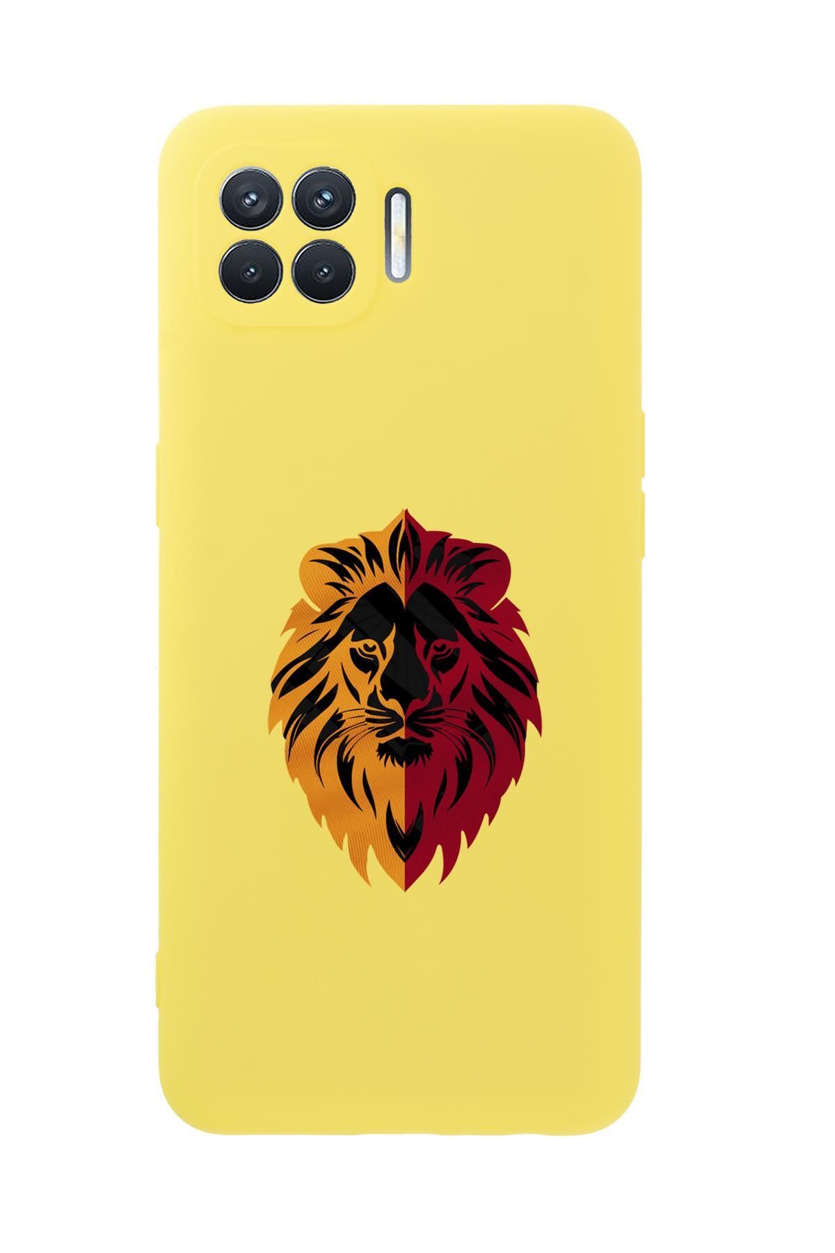 mooodcase Oppo Reno 4 Lite Uyumlu Sarı Kırmızı Aslan Desenli Premium Silikonlu Telefon Kılıfı