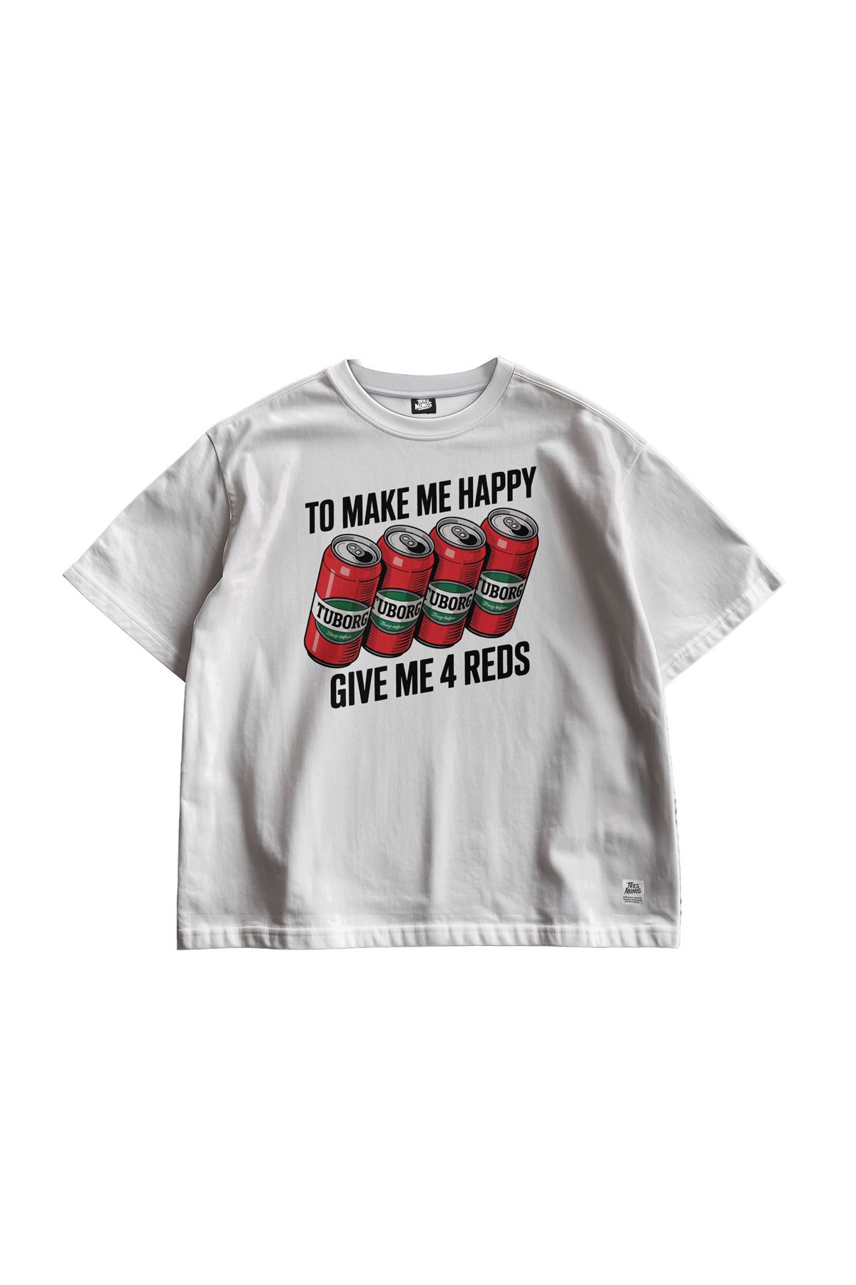 TresMonos Tuborg Red Baskılı Oversize Kısa Kesim Pamuklu Unisex Beyaz Tişört