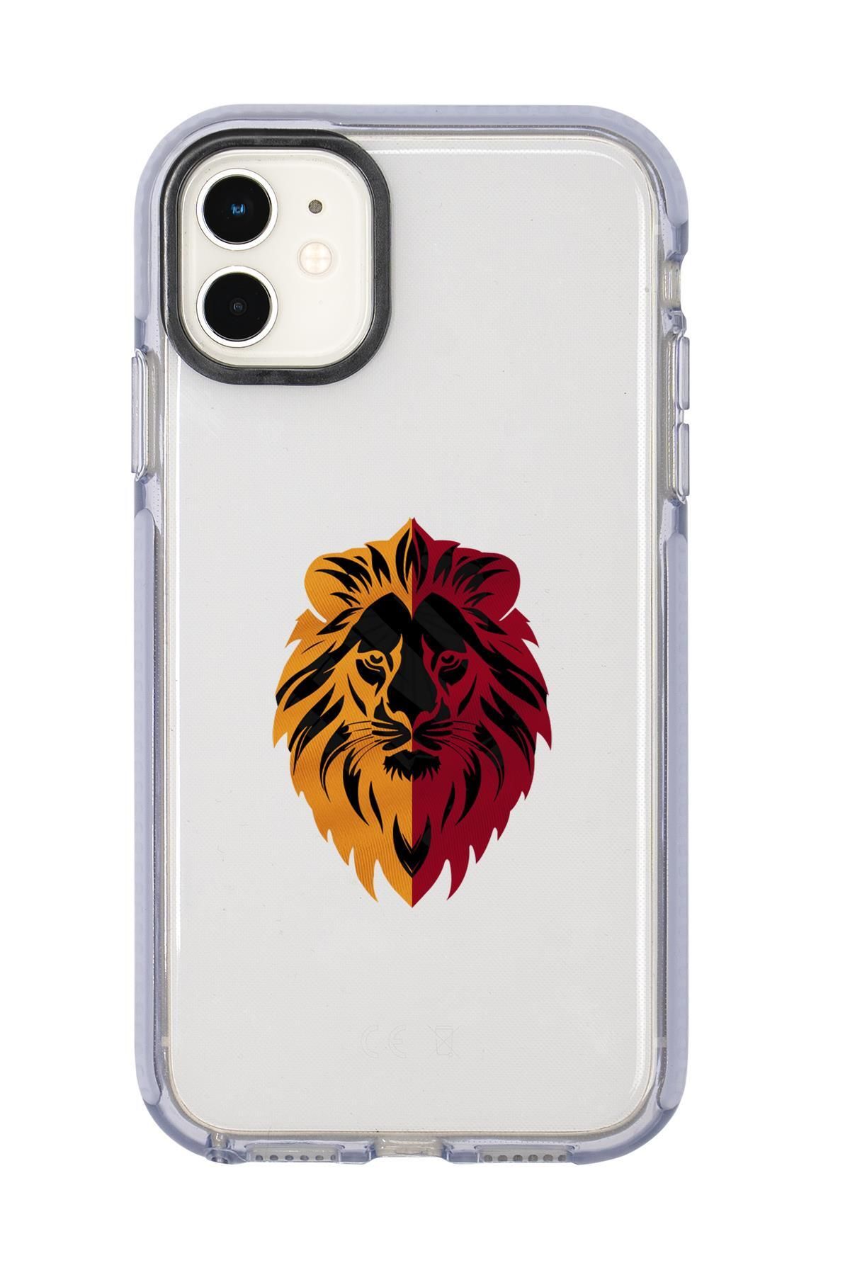 mooodcase iPhone 12 Uyumlu Sarı Kırmızı Aslan Desenli Candy Bumper Silikonlu Telefon Kılıfı