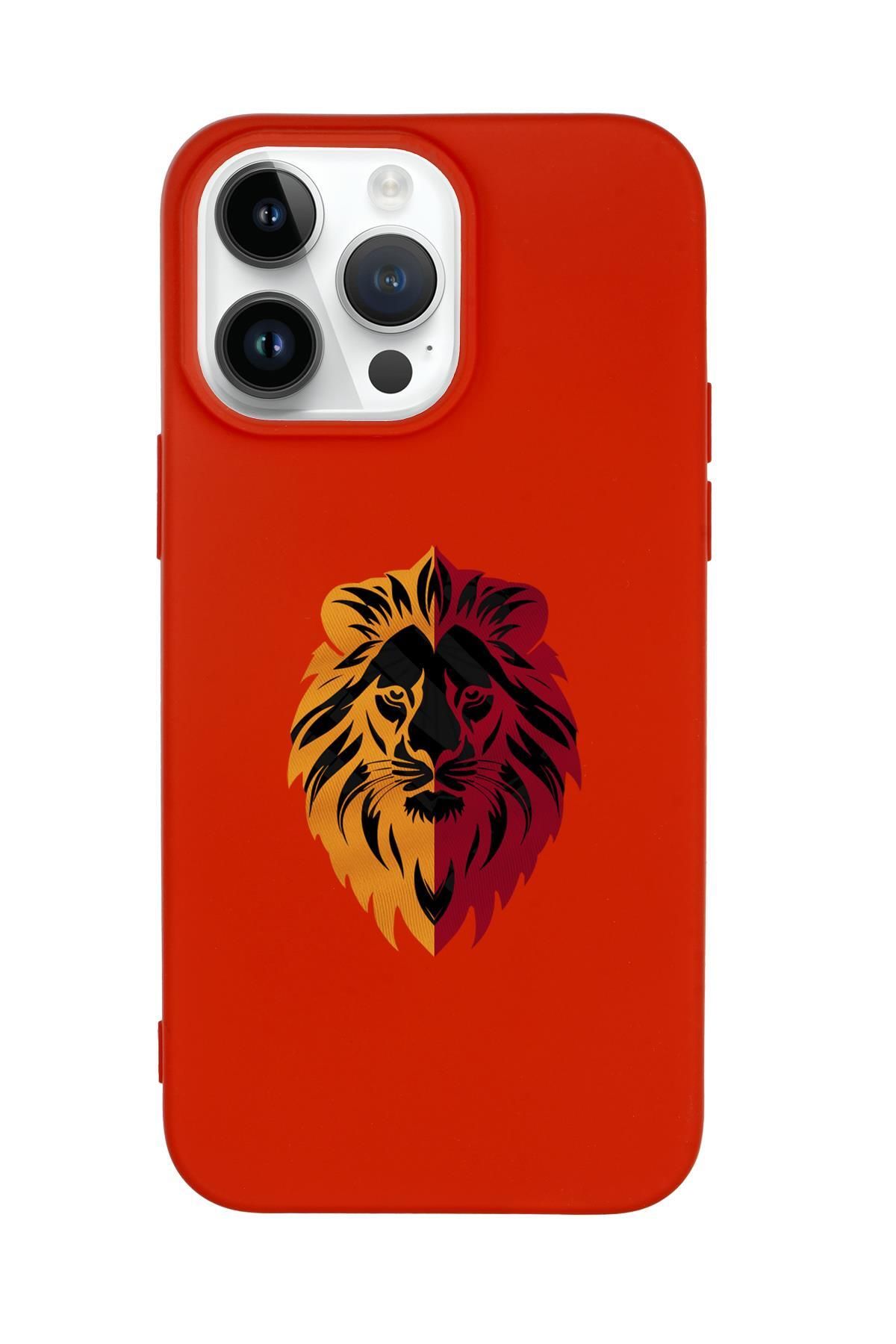 mooodcase iPhone 14 Pro Max Uyumlu Sarı Kırmızı Aslan Desenli Premium Silikonlu Telefon Kılıfı