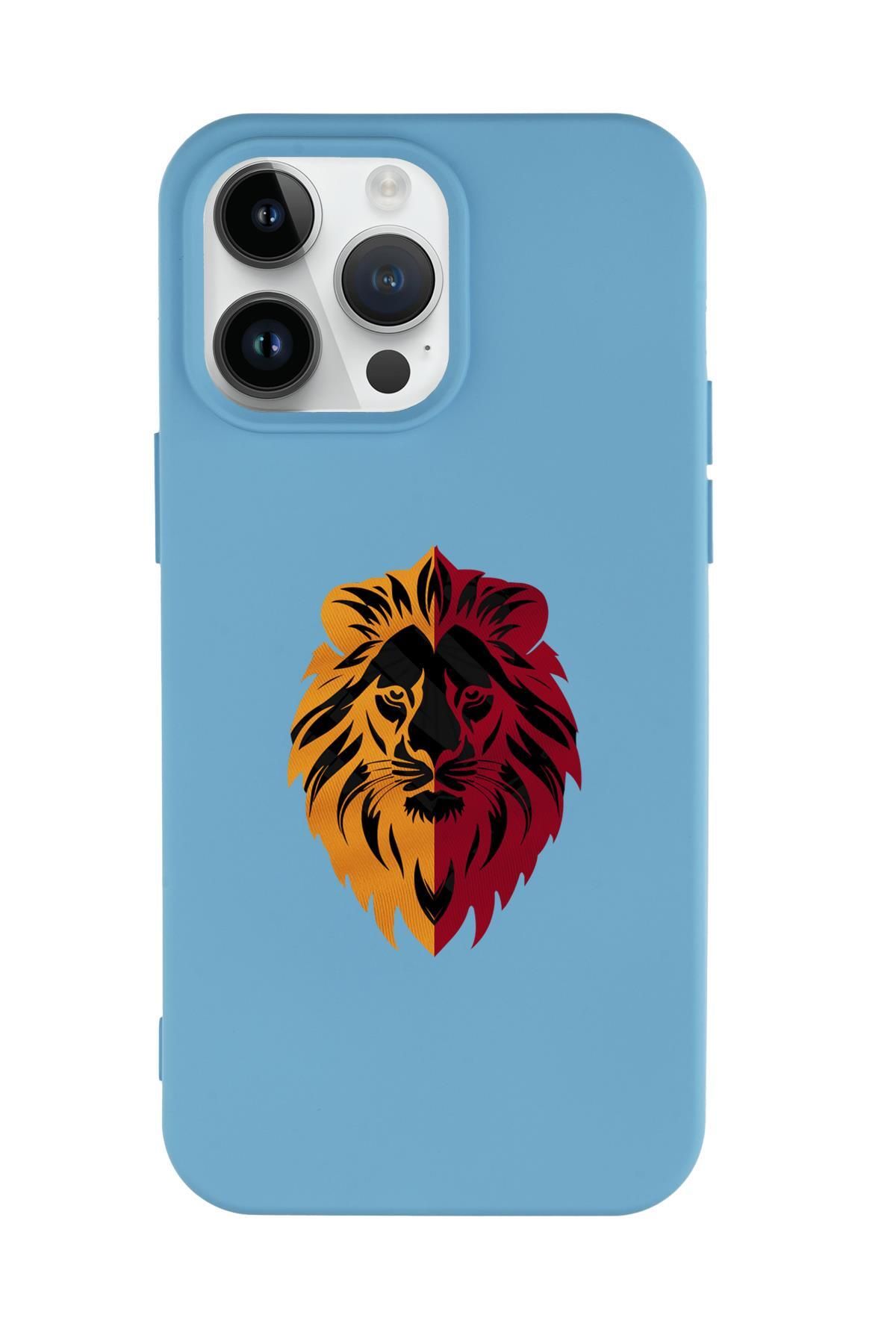 mooodcase iPhone 15 Pro Max Uyumlu Sarı Kırmızı Aslan Desenli Premium Silikonlu Telefon Kılıfı