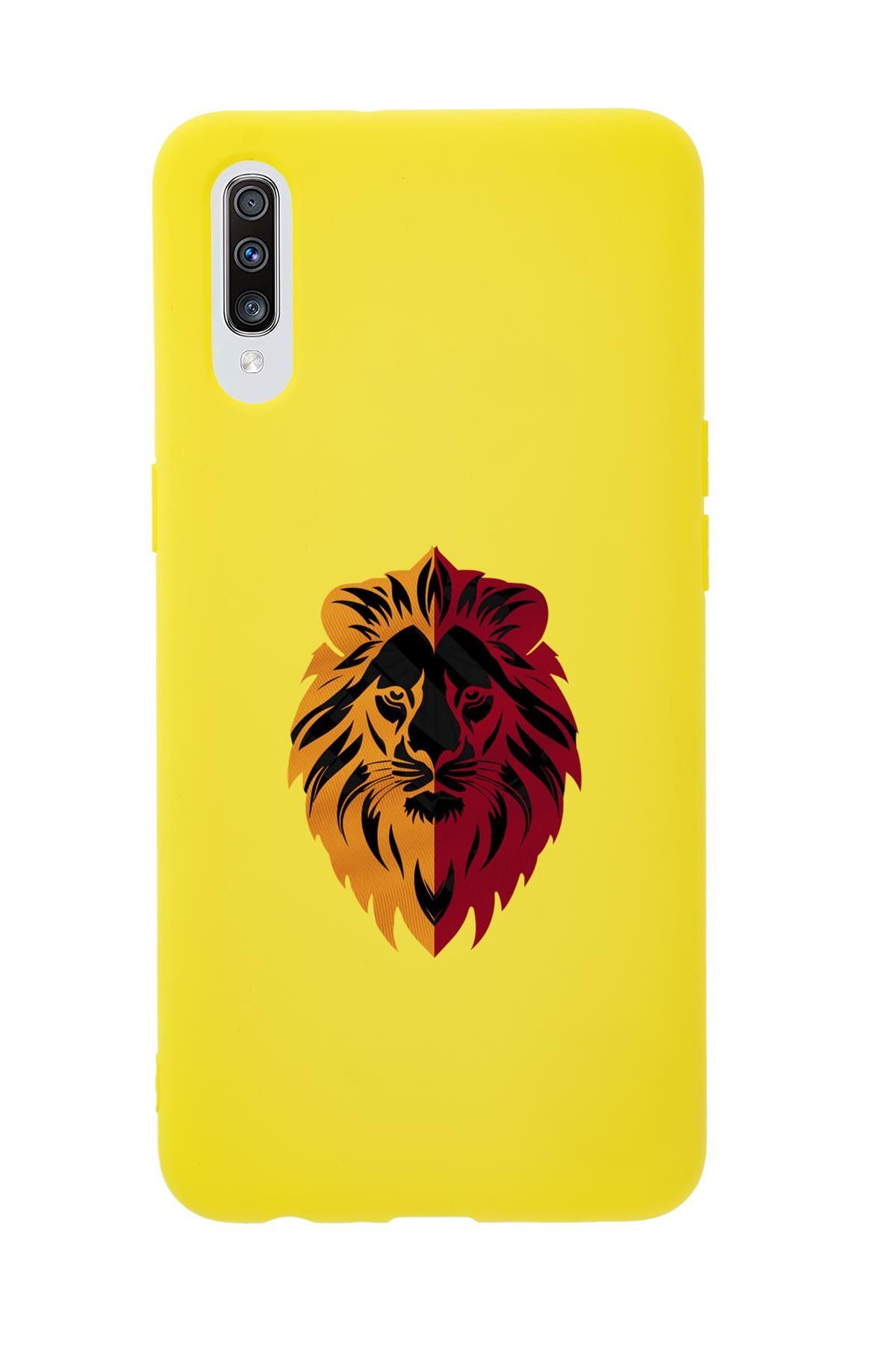 mooodcase Samsung A70 Uyumlu Sarı Kırmızı Aslan Desenli Premium Silikonlu Telefon Kılıfı