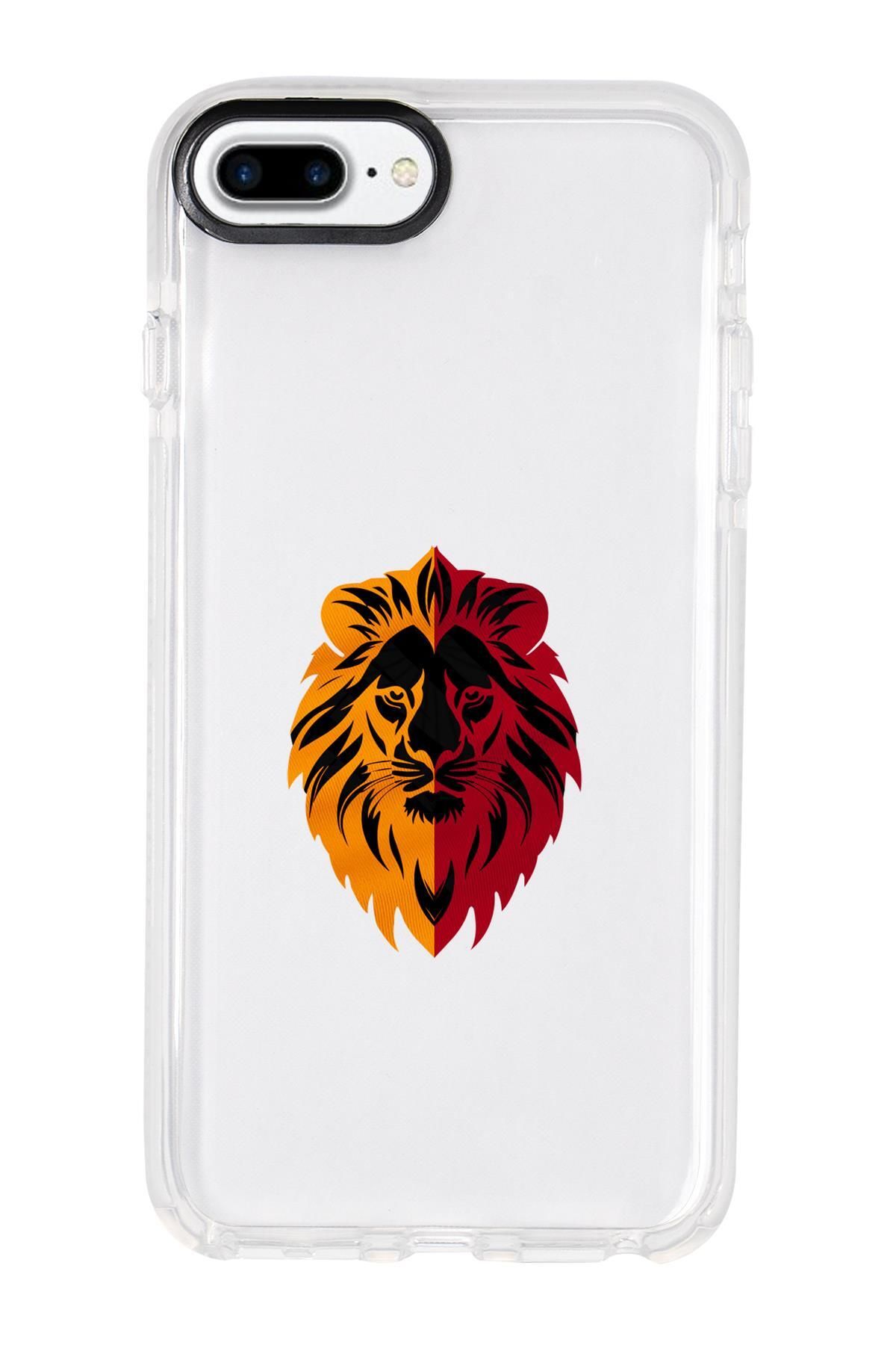 mooodcase iPhone 8 Plus Uyumlu Sarı Kırmızı Aslan Desenli Candy Bumper Silikonlu Telefon Kılıfı