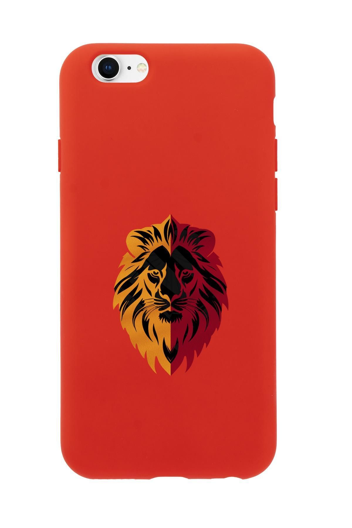 mooodcase iPhone 6S Uyumlu Sarı Kırmızı Aslan Desenli Premium Silikonlu Telefon Kılıfı