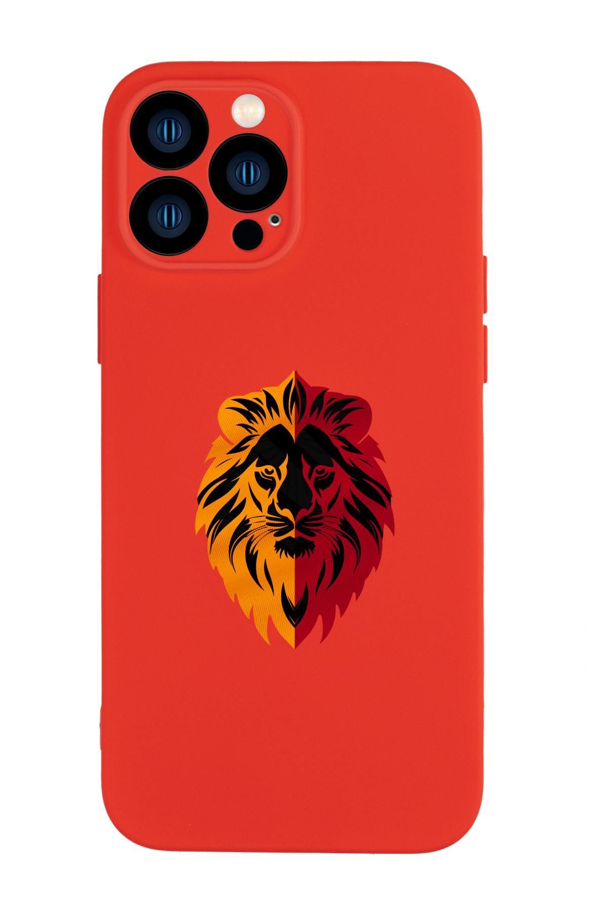 mooodcase iPhone 13 Pro Max Uyumlu Sarı Kırmızı Aslan Desenli Kamera Korumalı Premium Silikonlu Telefon Kılıfı