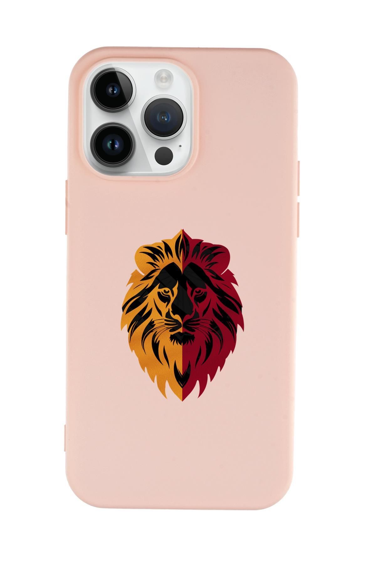 mooodcase iPhone 15 Pro Max Uyumlu Sarı Kırmızı Aslan Desenli Premium Silikonlu Telefon Kılıfı