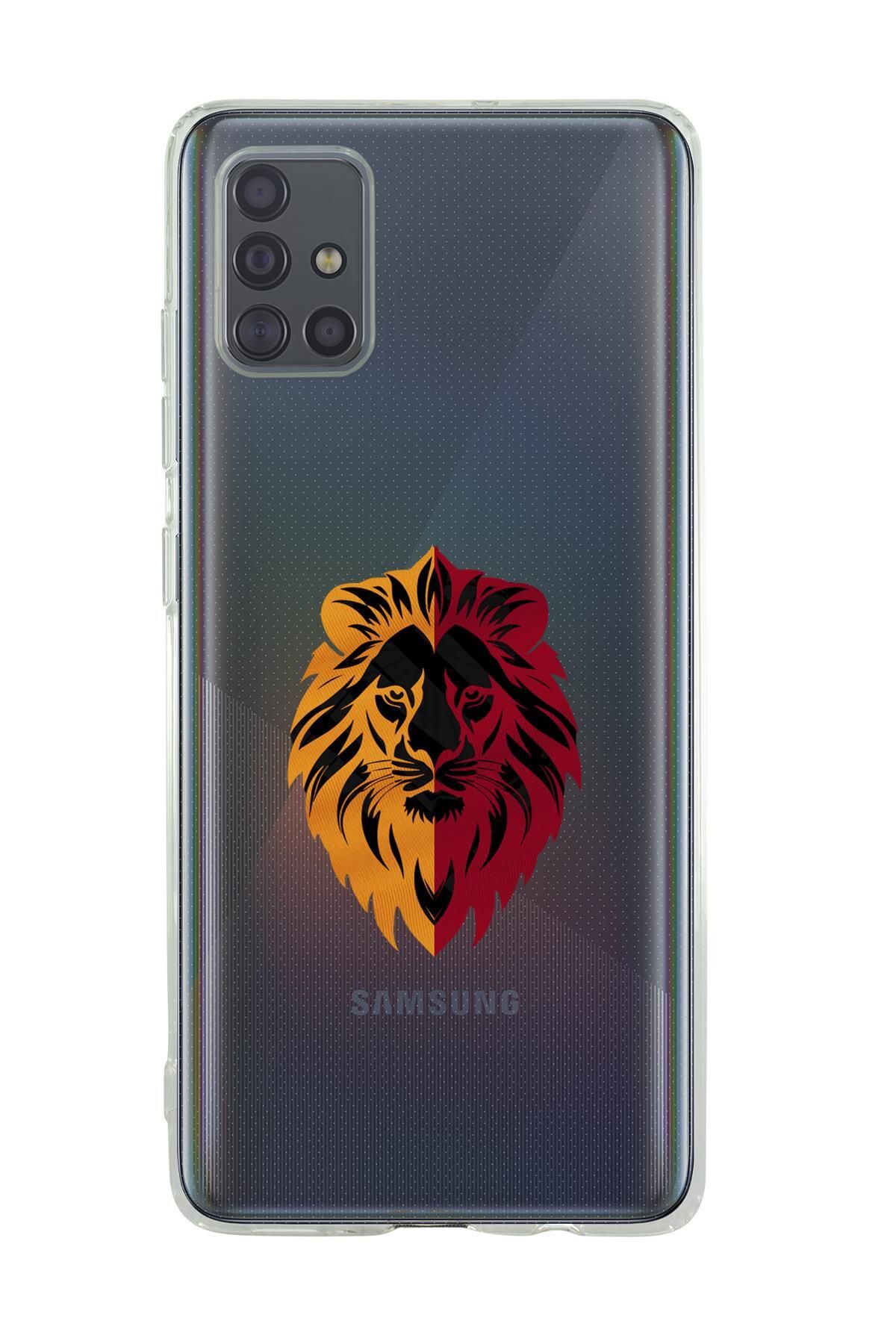 mooodcase Samsung A71 Uyumlu Sarı Kırmızı Aslan Desenli Premium Şeffaf Silikon Kılıf
