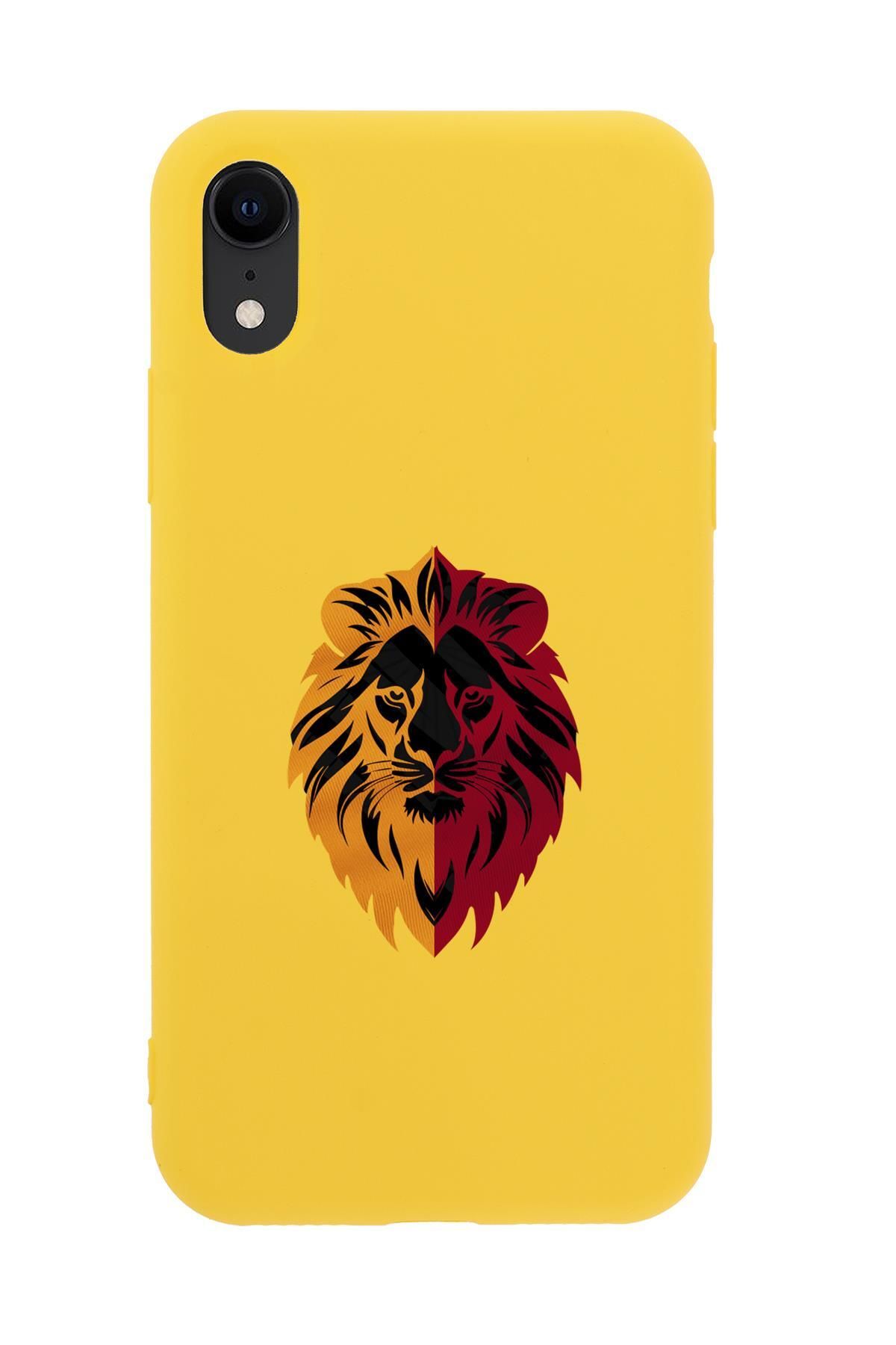 mooodcase iPhone Xr Uyumlu Sarı Kırmızı Aslan Desenli Premium Silikonlu Telefon Kılıfı