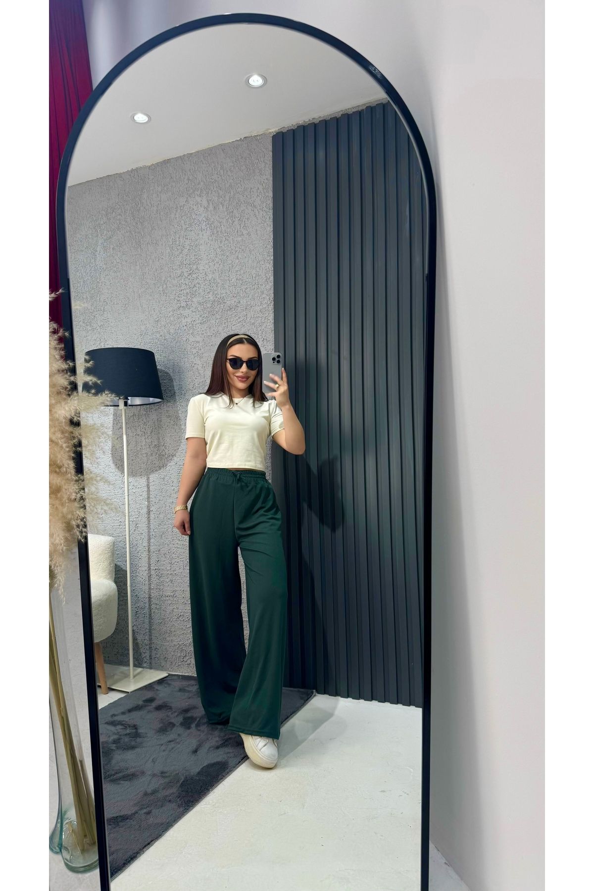 Kurtayfashion Kadın beli lastikli yüksek bel palazzo pantolon