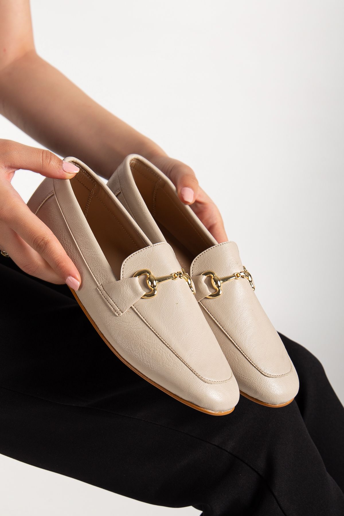 nezotti shoes Kadın Babet Ten Cilt Bej Toka Detaylı Loafer