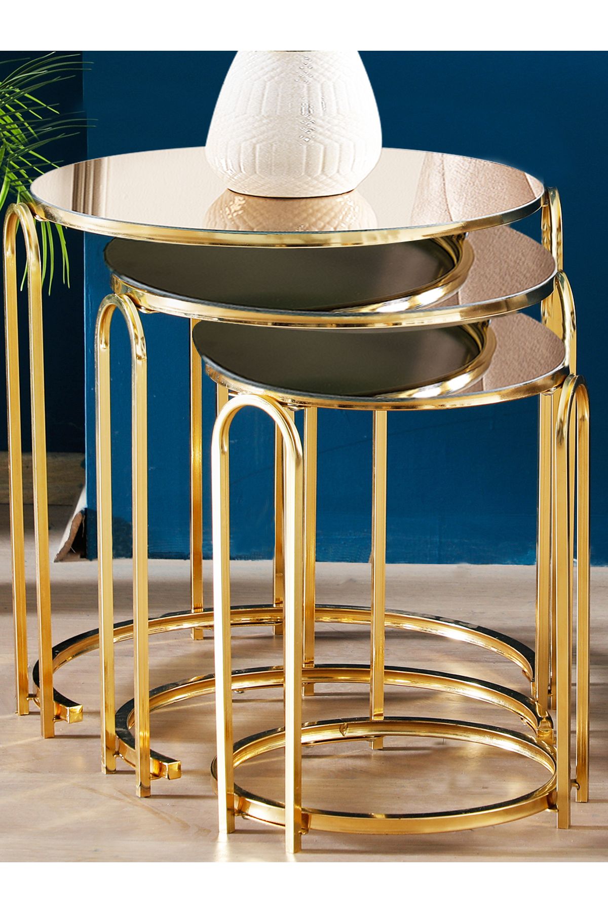 SEDAŞ LIVING UNITS Zigon Sehpa Bronz Ayna Lenka Yuvarlak 3'lü Gold Metal sedaş-lenka-zigon-gold