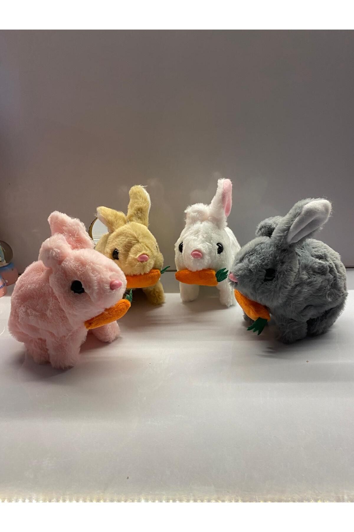 smilechild Sesli Pilli Zıplayan Havuçlu Peluş Tavşan burnunu ve kulaklarını oynatır 18x17 Cm 1 ADET