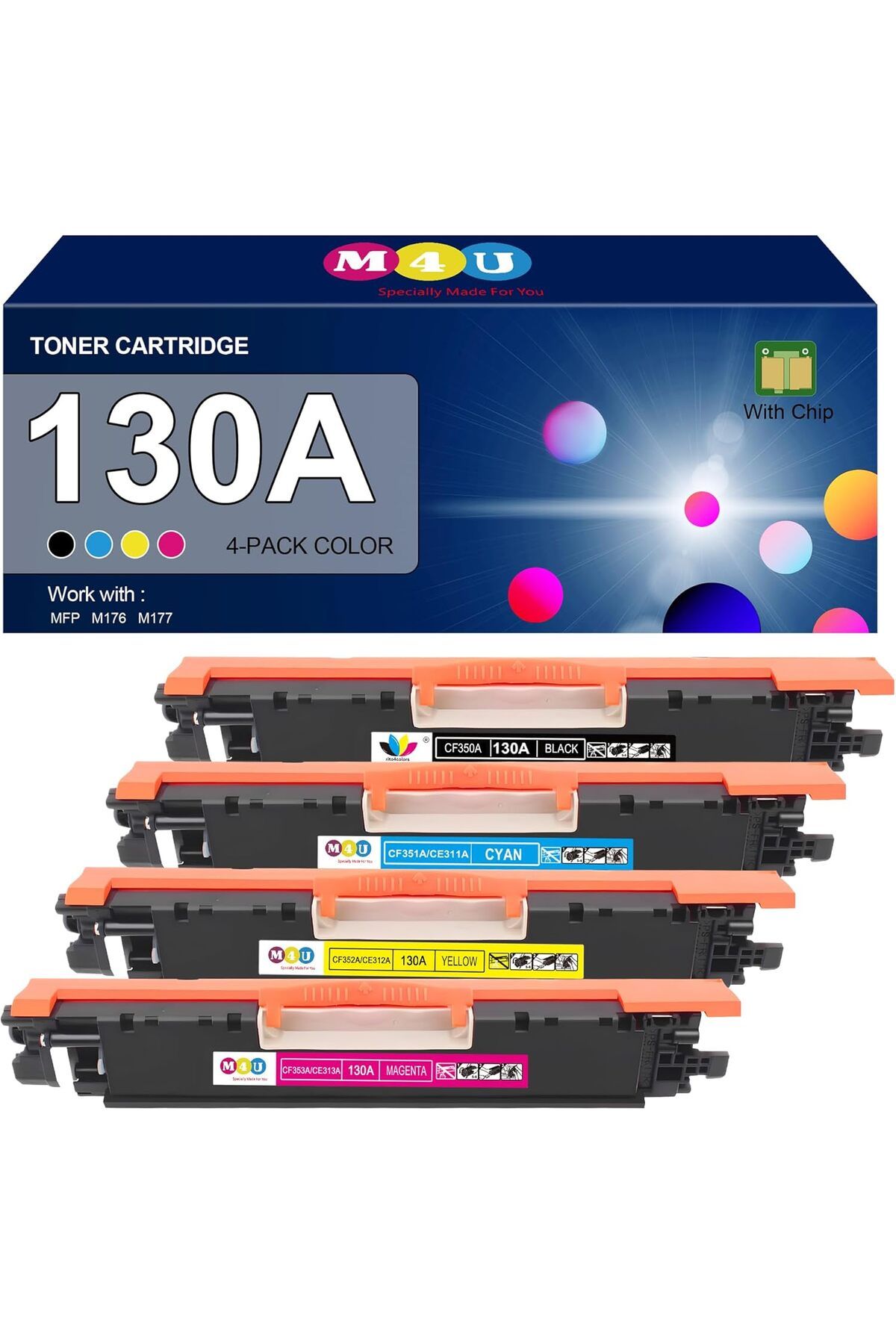 HP YA-DE TONER 130A CF350A CF351A CF352A CF353A MFP M177fw M176n M177 M176 (BK, Cyan, Magenta, Yellow)
