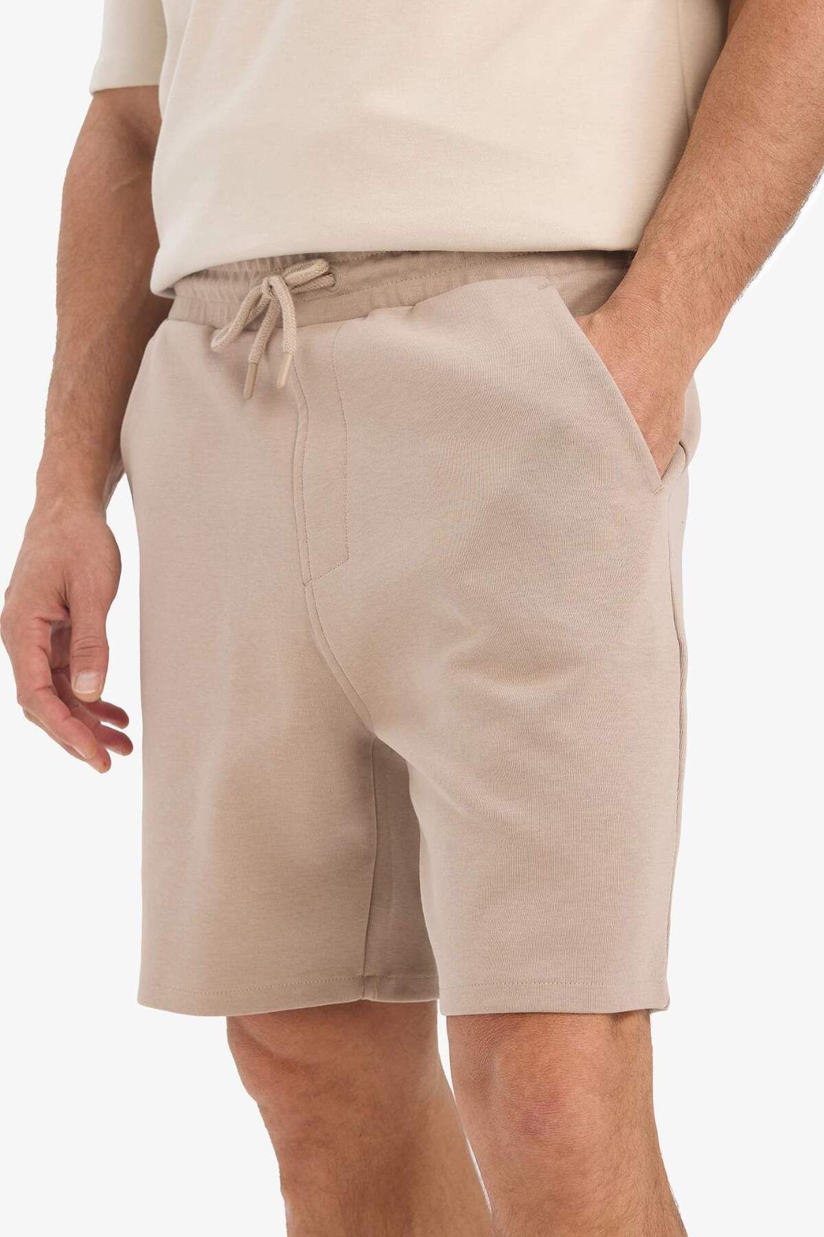 DeFacto-Men's Basic Plain Shorts with Belted Waist and Pockets E2616Ax25Sm 5
