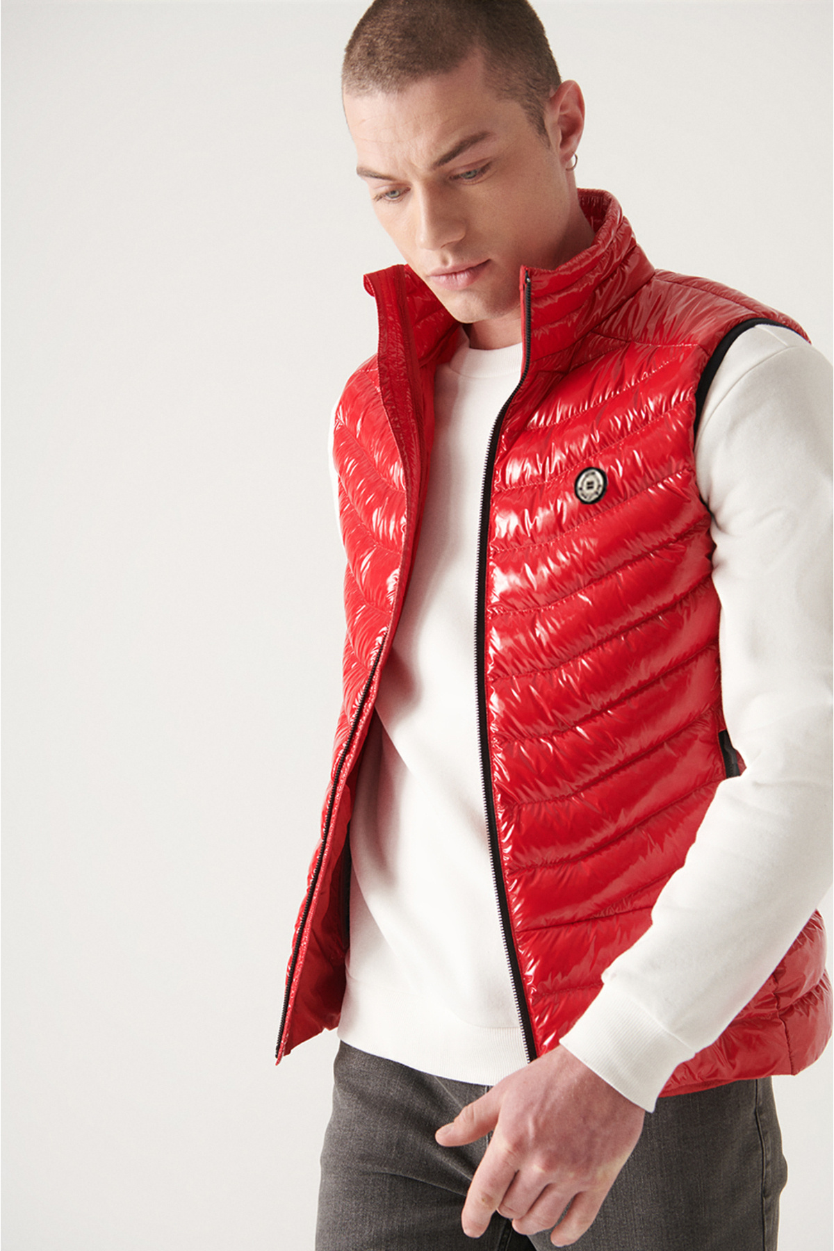 Avva-Men's Red Shiny Goose down Water Repellent Windproof Puffer Vest E 006515 5
