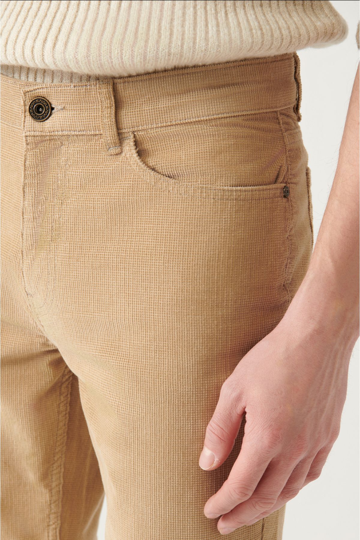 Avva-Herren Beige 100% Baumwolle Dobby 5 Taschen Lycra Samthose A22y3044 4