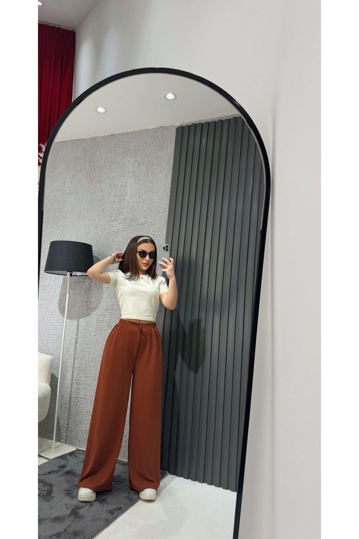 Kurtayfashion Kadın beli lastikli yüksek bel palazzo pantolon