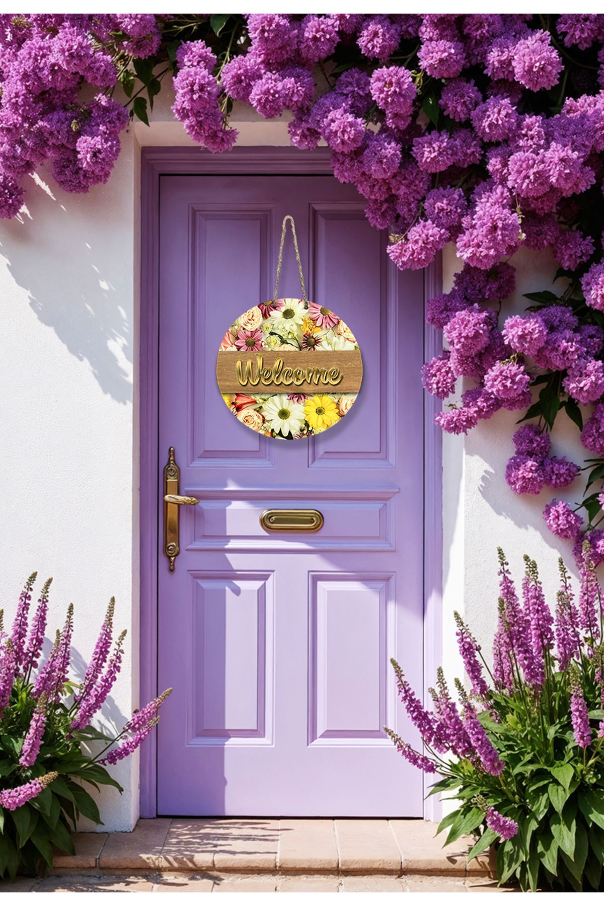 MeyArt Ajans-Rustic - Retro - Gold Plexiglass Door Front Ornament with Wood and Mirror - Welcome 2